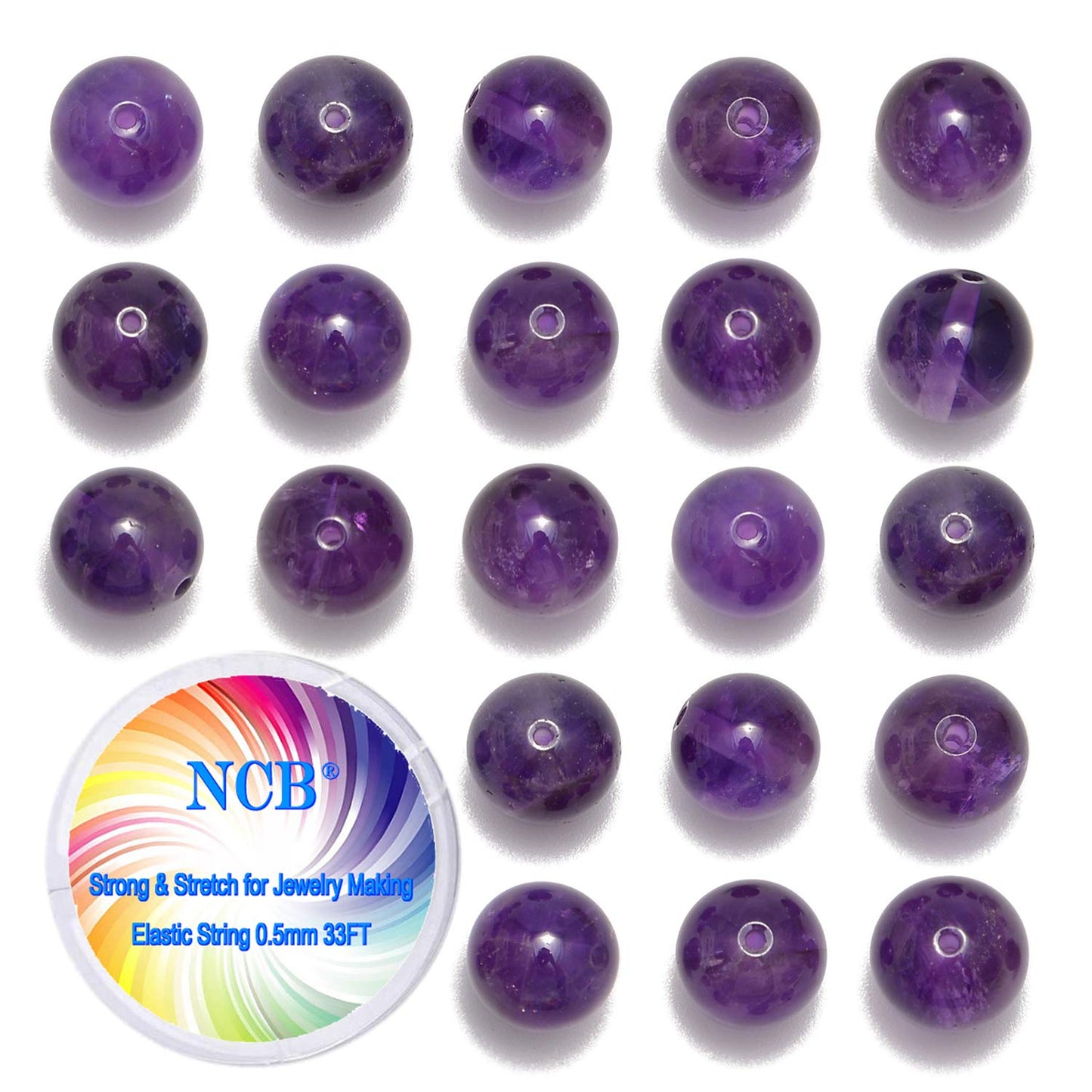 NCB 100pcs Original Natural Stone Beads Gemstone Round Loose Beads 6mm 8mm 10mm (Amethyst, 6mm 100Beads)