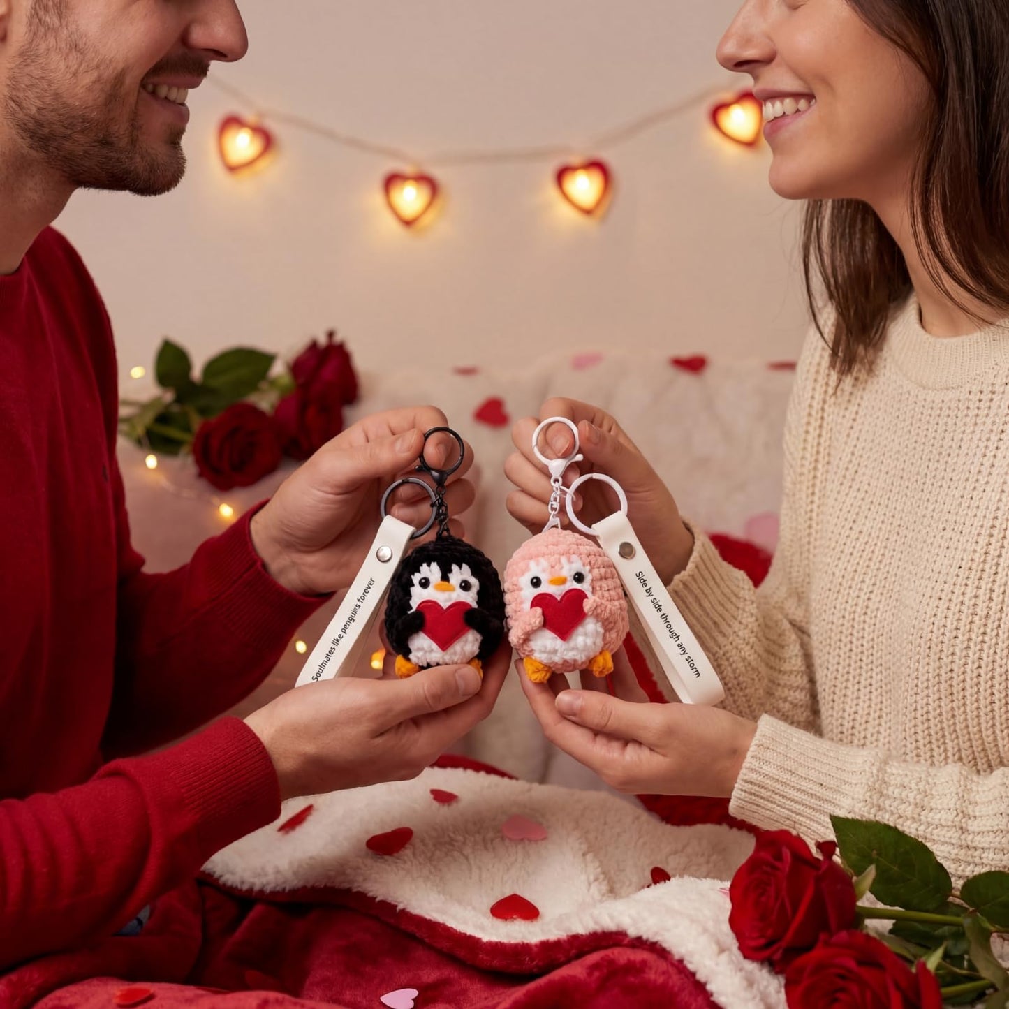 Aucess Penguin Keychain Gift for Birthday, Him&Her, Boyfriend, Girlfriend & Best Friends | Crochet Kawaii Bag Charm Backpack Accessories(2 Pack)