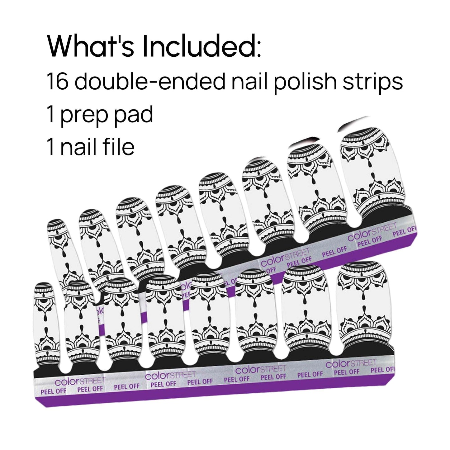 Color Street Henna Harmony Nail Strips - Clear Overlay with Elegant Henna-Inspired Detailing, Clear Finish, 16 Double-Ended Real Nail Polish Strips