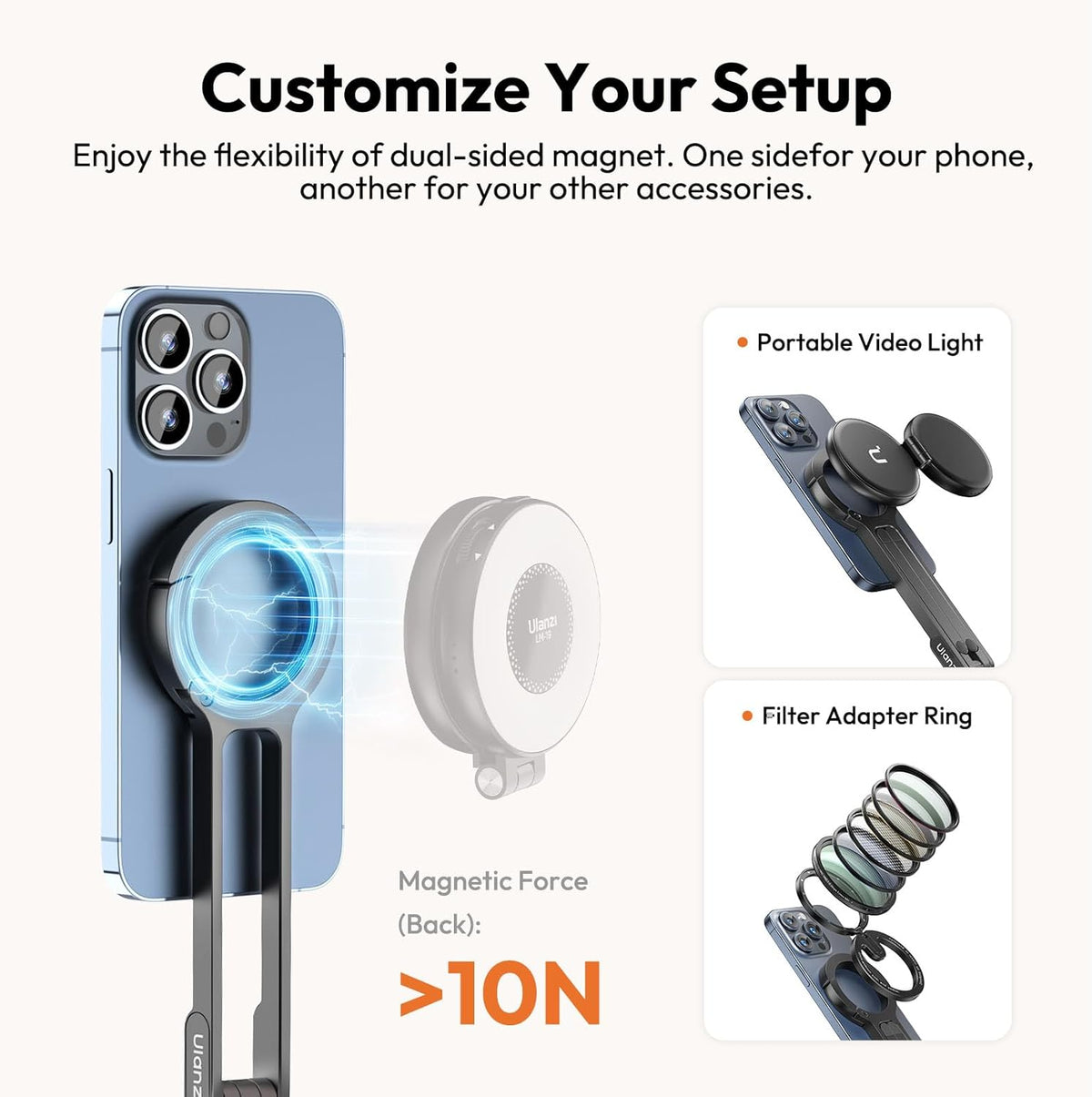 ULANZI MA30 Magnetic Phone Tripod Stand for iPhone - Aluminium Maglock Smartphone Mini Tripod Pocket Cell Phone Stand Strong Magnet Quick Mount Compatible with iPhone 16 15 14 13 12 Series, Dark Gray