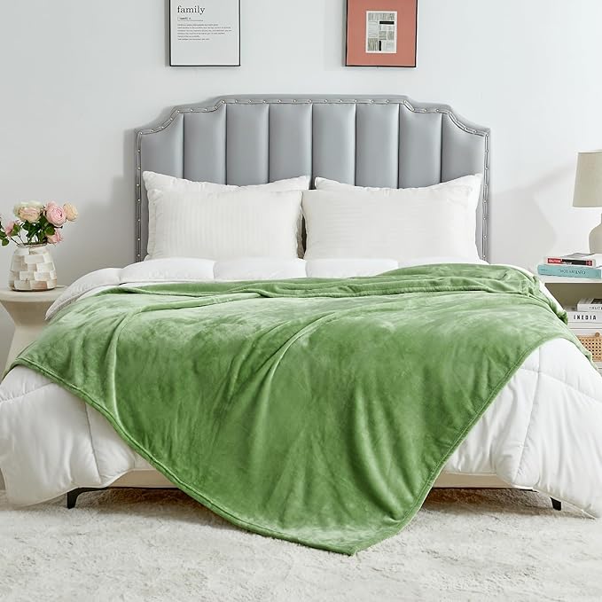 SOCHOW Flannel Fleece Blanket Twin Size, All Season Super Soft Cozy Blanket for Bed or Couch, Sage Green, 60x80 inches