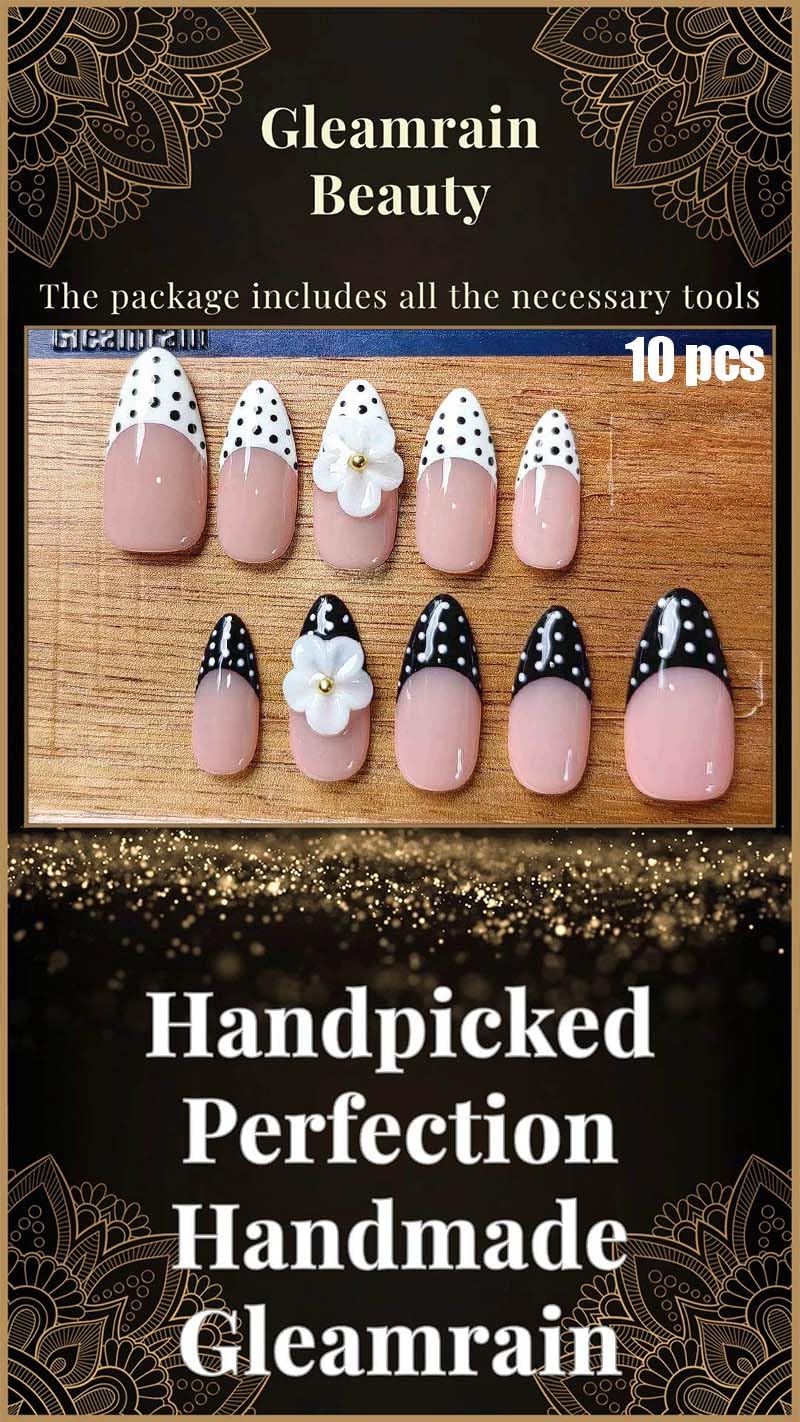 Gleamrain Handmade Press on Nails Almond Shape M Size/Gleamrain Luxury Medium Hand Made Nails with Design for Women 10Pcs by P10