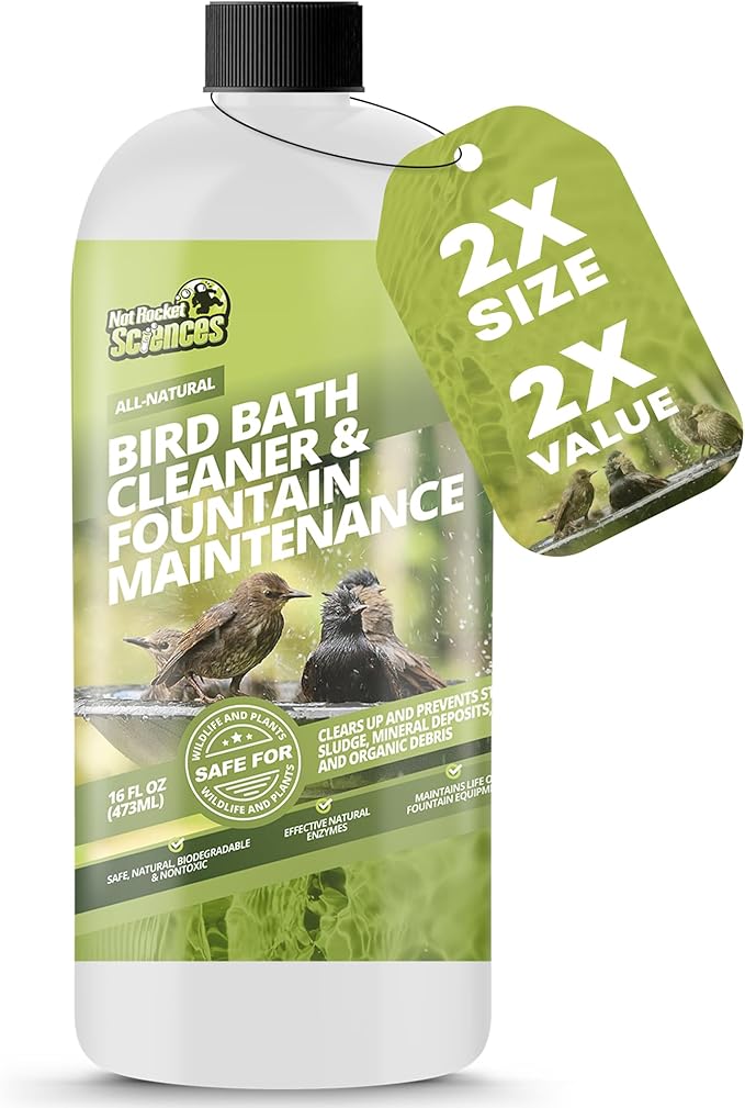 32oz Bird Bath Cleaner, Cleans 160 Gallons of Water, Ideal Fountain Cleaner Safe for Birds, Bird Bath Fountains Clarifier, Liquid Birdbath and Fountain Maintenance, Promotes Clean & Clear Water