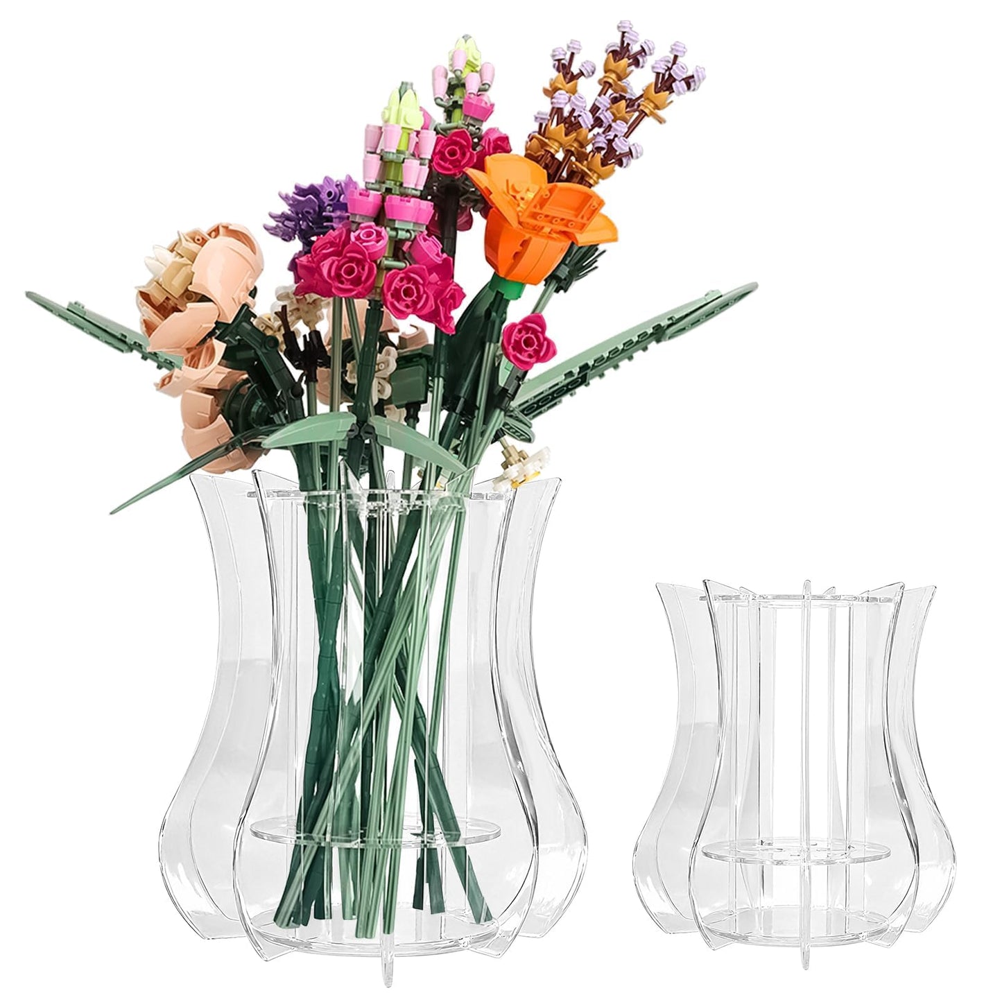 Upgraded Acrylic Vase for Lego Flowers - Thickened Sturdy Display Stand & Holder for Lego Flower Bouquet Building Set, Botanical Collection, Roses & Orchids | Larger Hole Arrangement Design (Clear)