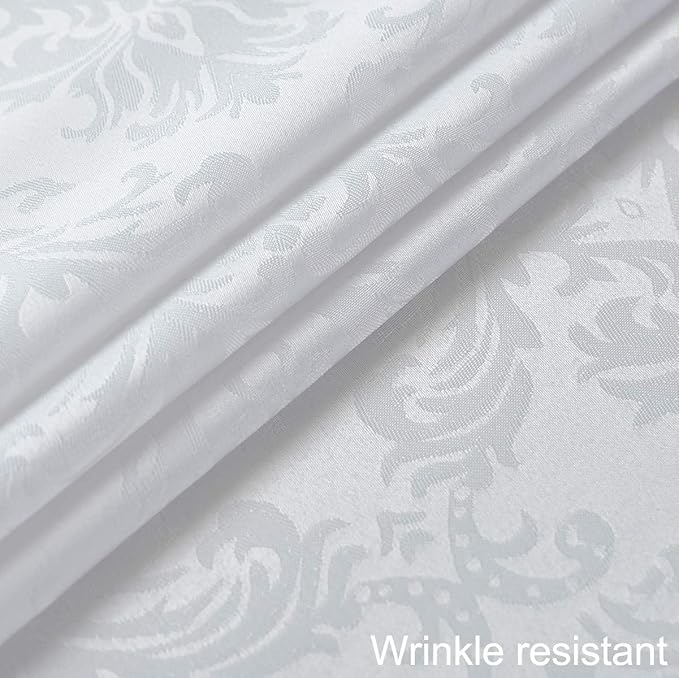 Rectangle Table Cloth - 52 x 70 Inch White Jacquard Tablecloths Damask Design Spillproof Wrinkle Resistant Shrinkproof Soft Tablecloth Polyester Oblong Table Cover for Kitchen Dinning Party Tabletop