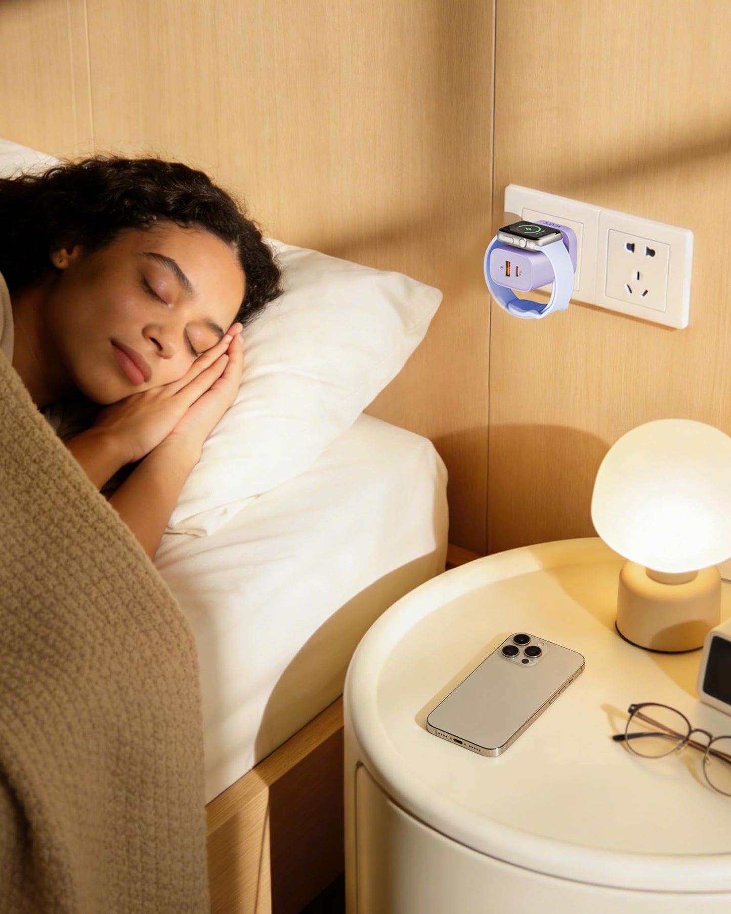 VRURC Charger for iPhone & Apple Watch, 20W USB C Fast Charging Block, 3-in-1 Compact Travel Adapter with 2 Port for iPhone 17/16/15/14/13, Wireless Magnetic for iWatch SE/11/10/9/8/7/6/5/4-Purple