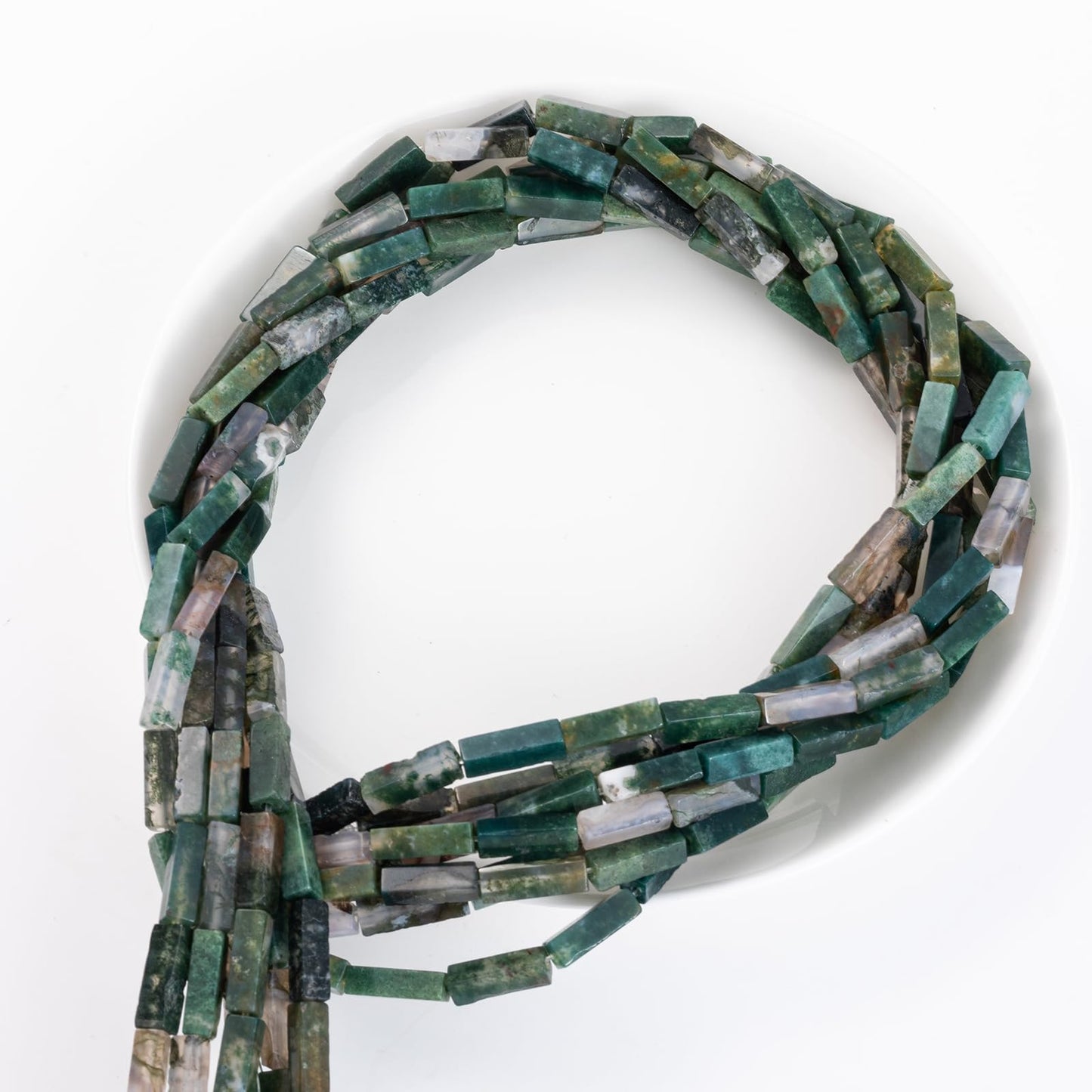 Natural Moss Agate Rectangle Tube Beads 4x13mm 38cm/str Loose Semi Gemstone Stone Beads for Making Bracelets Necklace Earrings