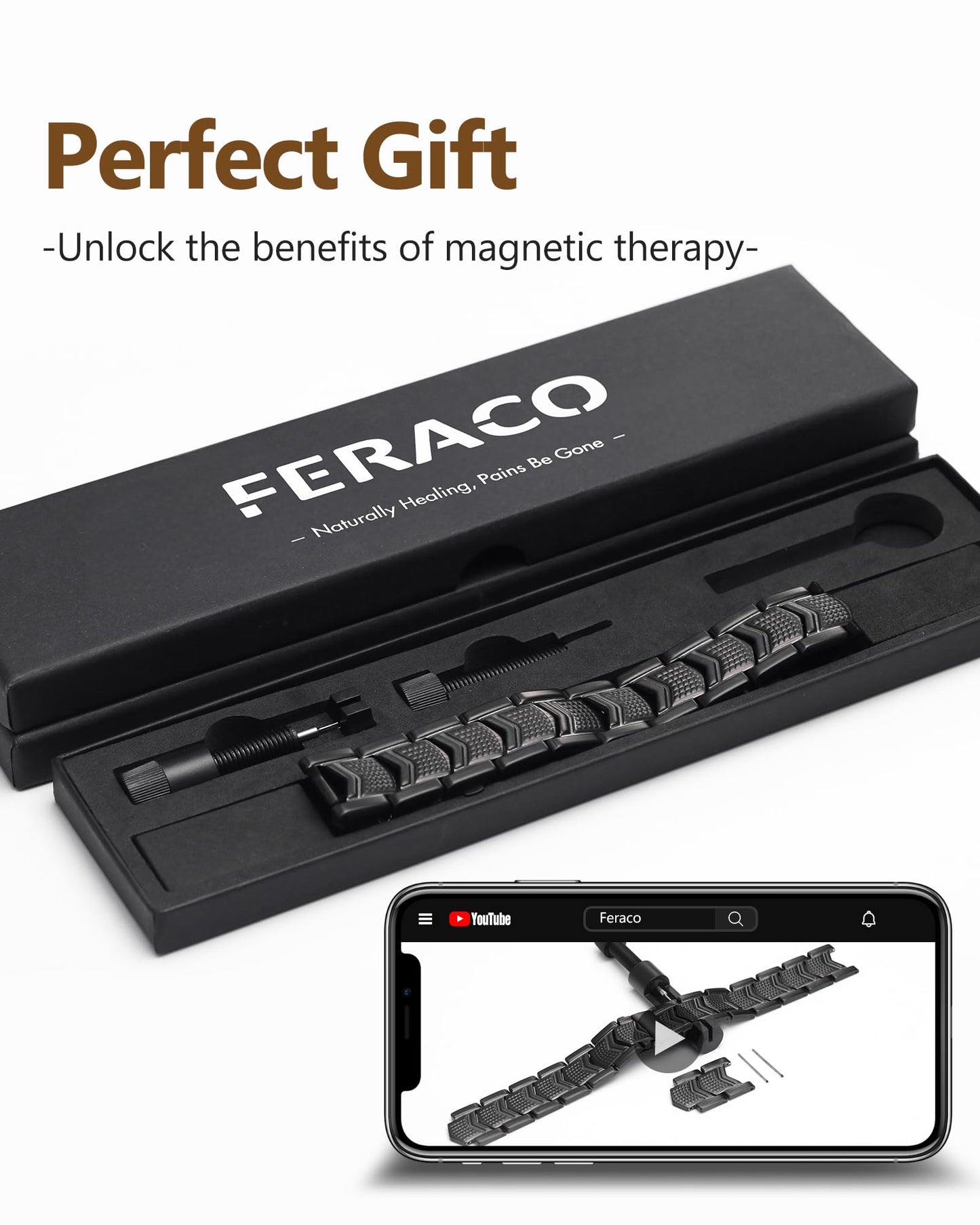 Feraco Magnetic Therapy Bracelets for Men,Titanium Steel Bracelets with 3800 Gauss Magnets
