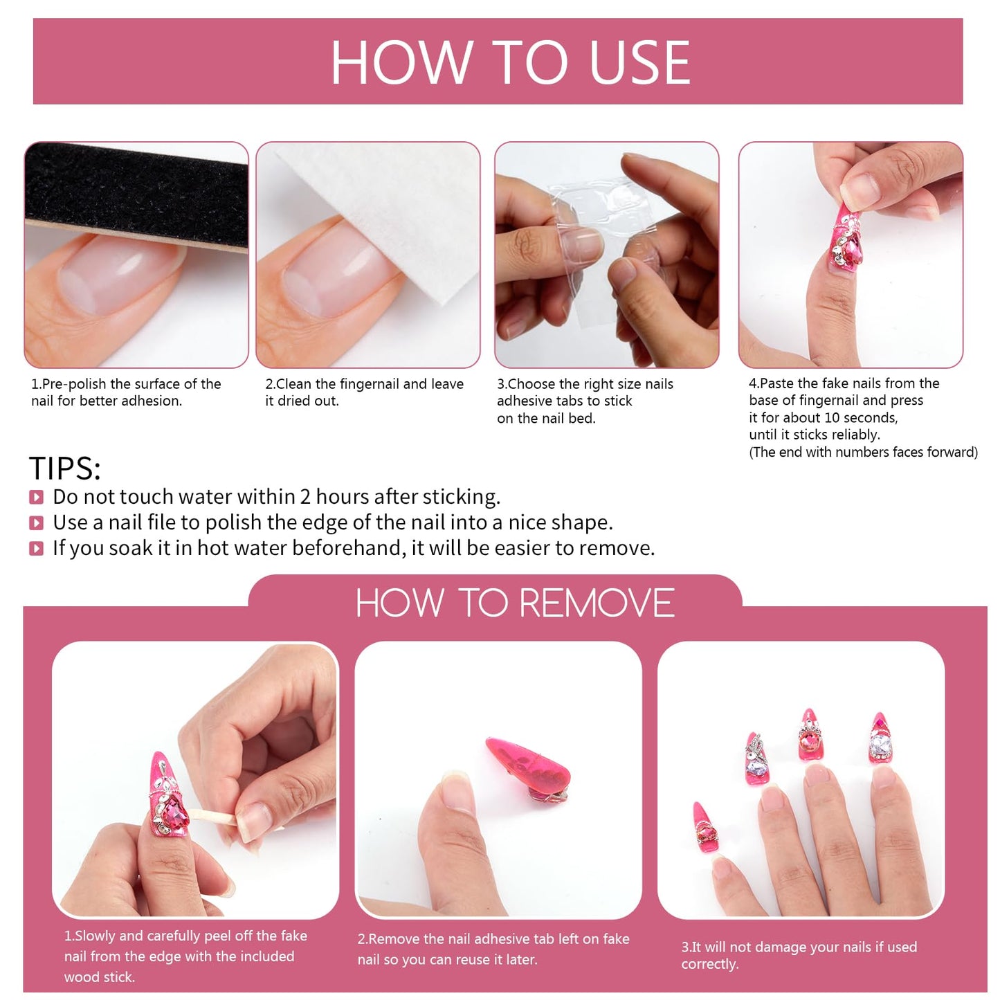 SILPECWEE 10PCS Almond Press On Nails Handmade Medium Long Fake Nails Pink Cat Eye Acrylic Press On Nails Crystal Nail Charms, False Nails for Women Nail Art Decoration