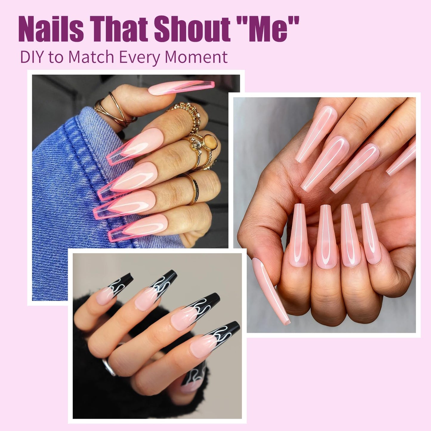 Vnjaoi 280 Pcs Original Sandwich Nails Dual Form with Guide Lines Long Ballerina Nail Mold for Builder Gel Nail Extensions Art Design Salon DIY at Home