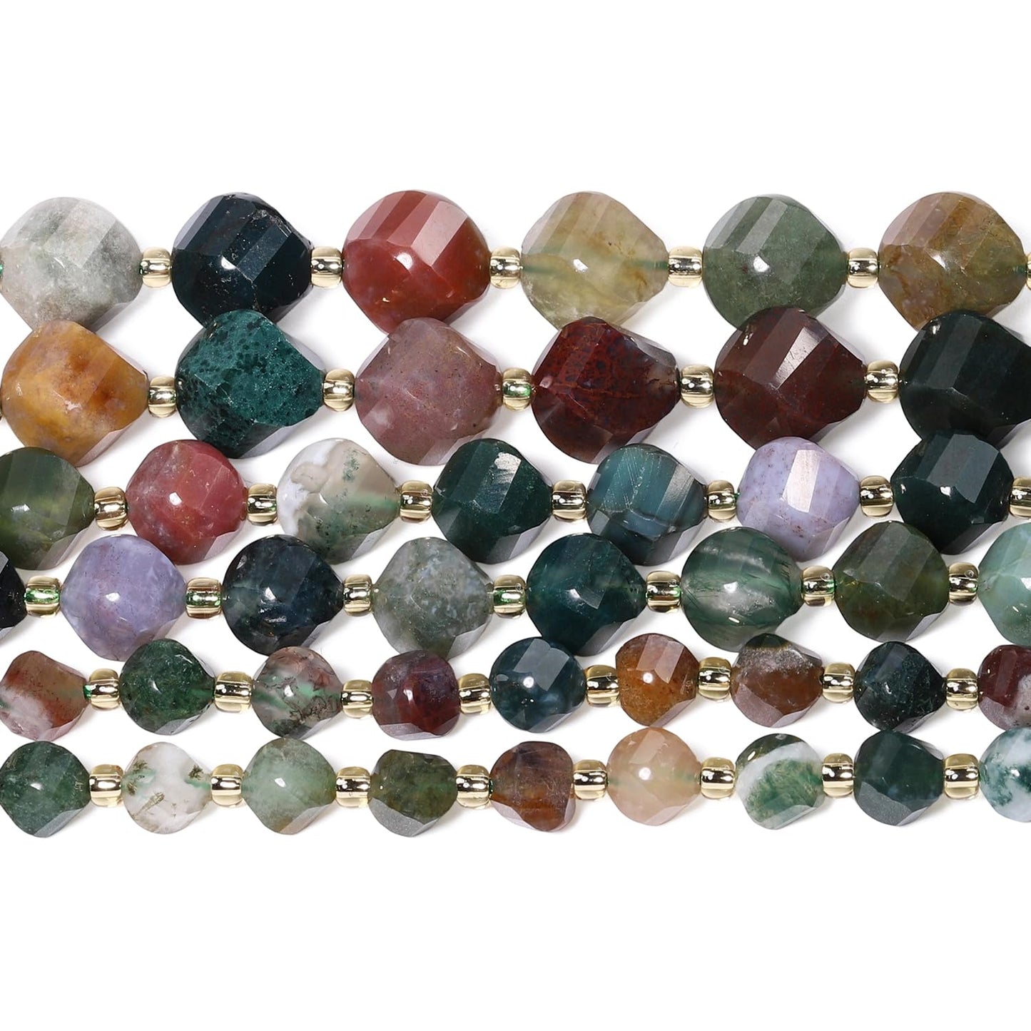 Yochus 42pcs Natural Indian Agate Stone Beads for Bracelet,2strands 6mm Facted Twist Loose Gemstone Beads for Jewelry Making DIY Craft Necklace Earring
