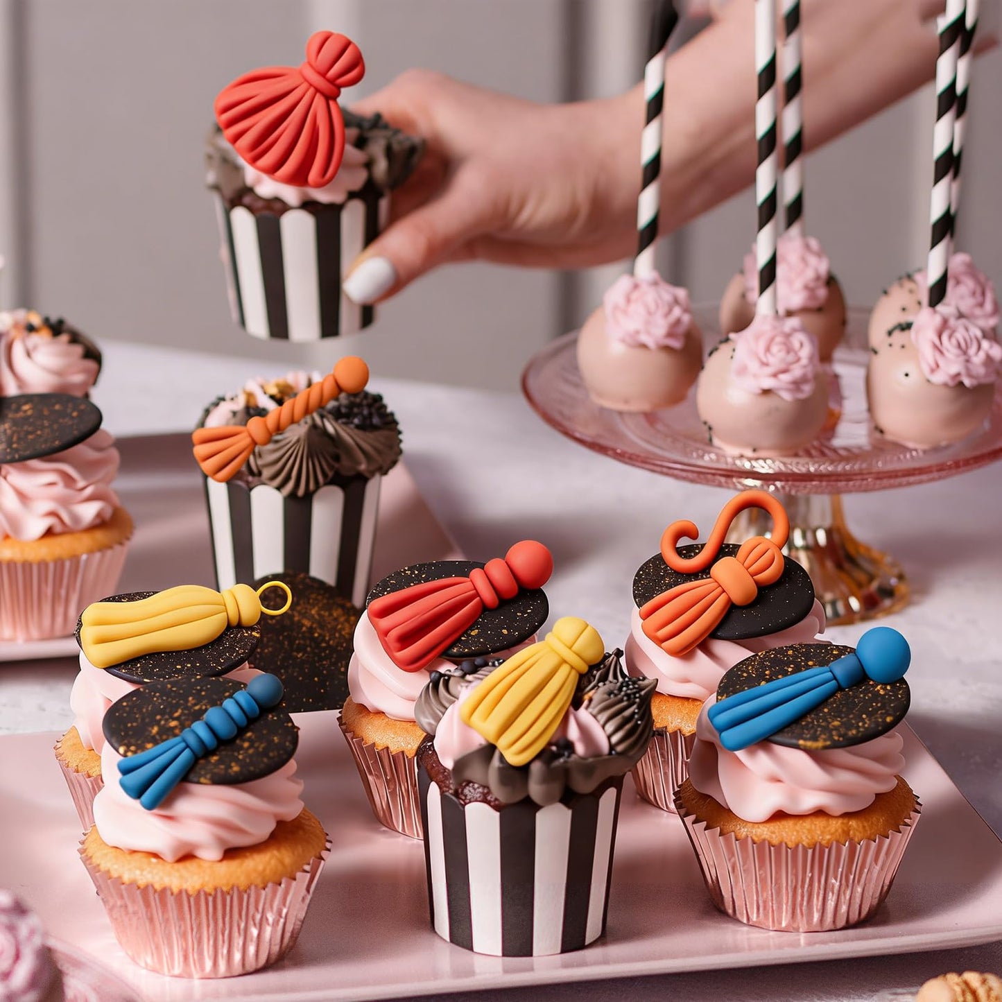 JarThenaAMCS Graduation Tassel Fondant Molds 3D Graduation Silicone Baking Mould for Handmade DIY Chocolate Candy Cookie Cupcake Topper Congrats 2026 Grad Party Supplies, 3 Pcs