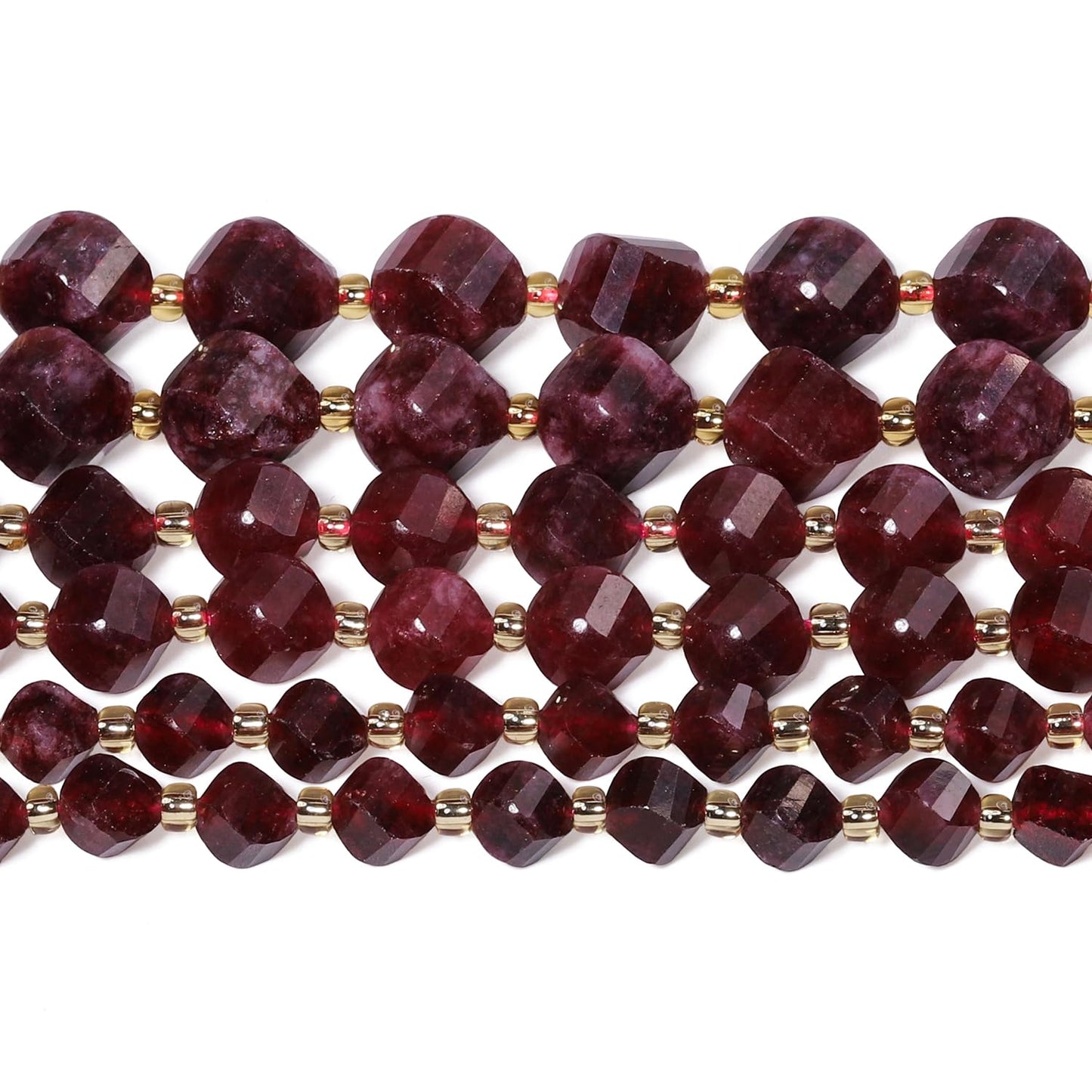 Yochus 42pcs Natural Garnet Stone Beads for Bracelet,2strands 6mm Facted Twist Loose Gemstone Beads for Jewelry Making DIY Craft Necklace Earring