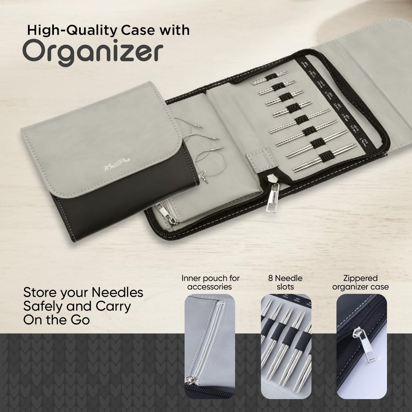 KnitPro Stelo Petite Mini Interchangeable Needle Set 2" (5cm) & 3" (7.5cm) | 4 US Sizes (0 to 2)