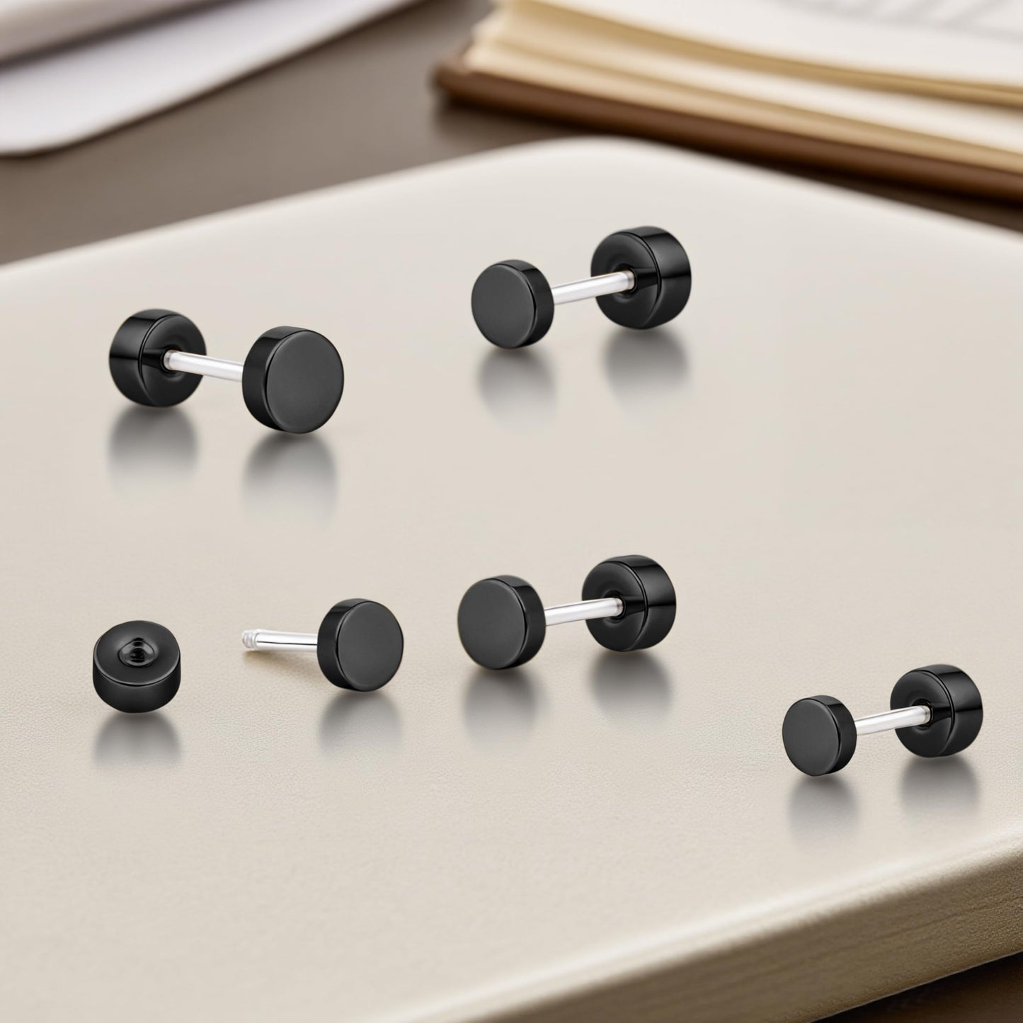 limerencia G23 Hypoallergenic Titanium Screw on Back Flat Back Dot Stud Earrings, 3mm/4mm/5mm Simple Classic Cartilage Non-Nickel Stud Earrings for Women Men(3mm,Black)