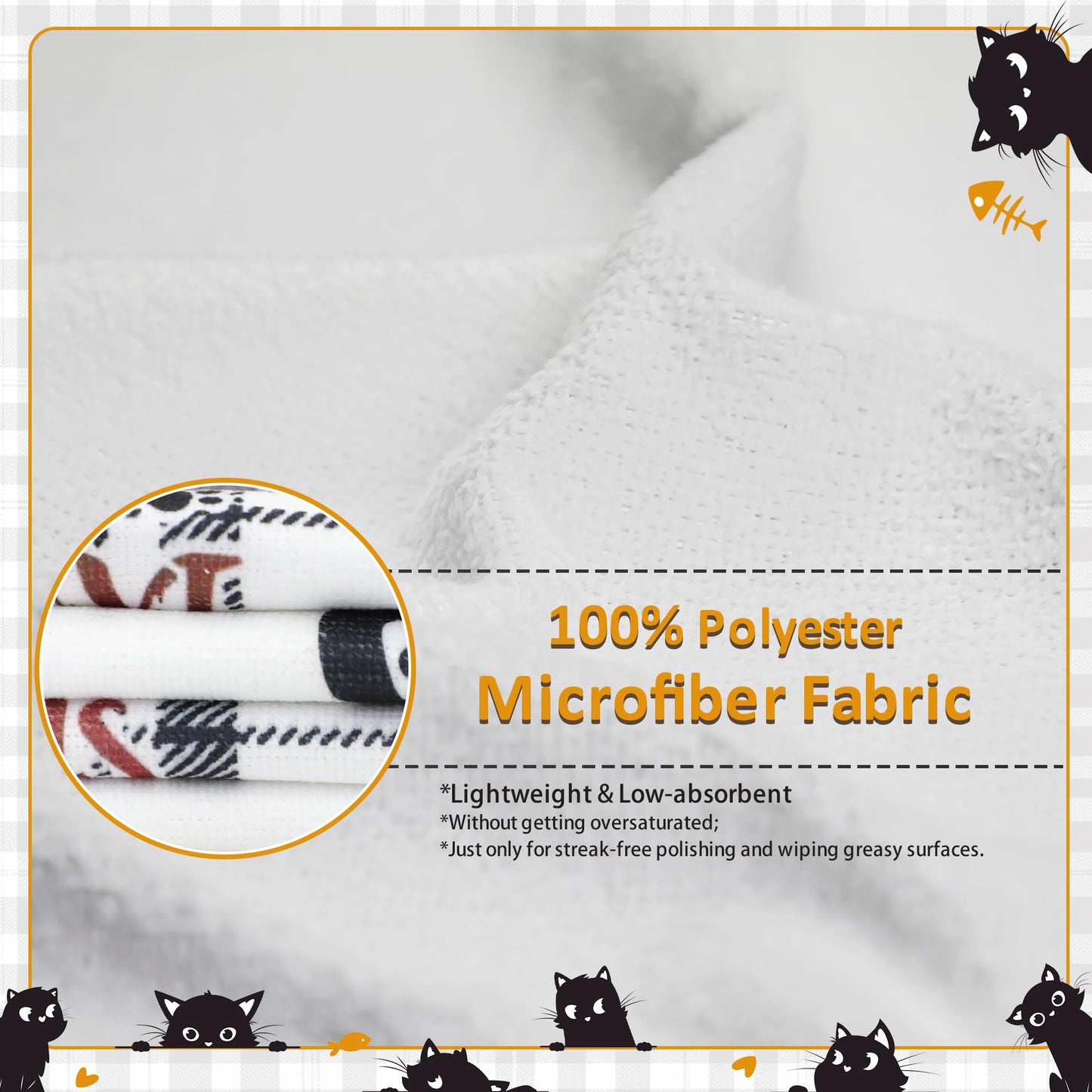 Vetoxka 4 PCS Black Cat Decor Kitchen Towels - Set Quick Drying Cute Hand Tea Dish Towel for Accessories Checkered Funny Saying Kitty Plaid for Cat Lover Home Decorations Bathroom Housewarming Gifts