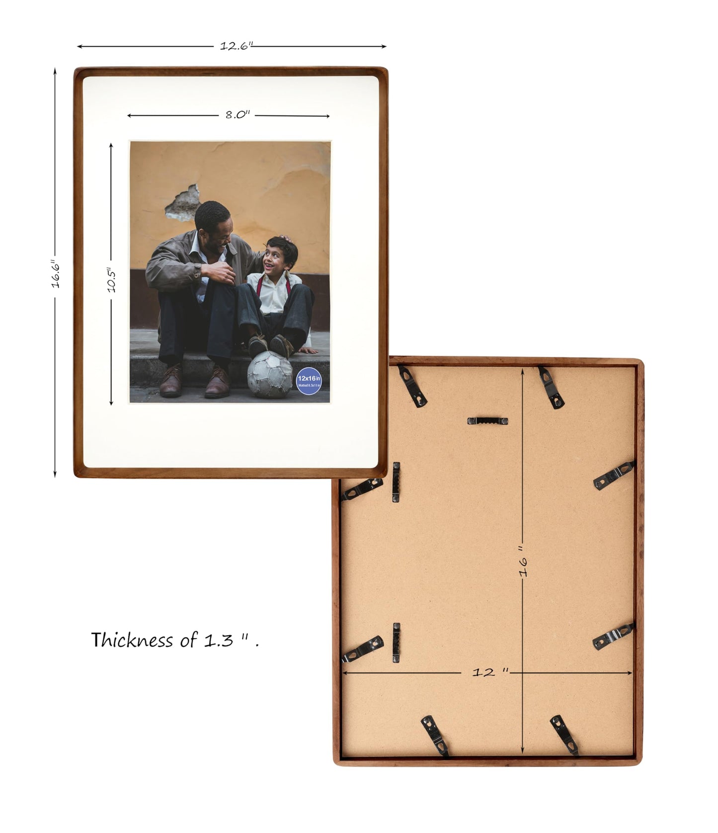 XKIILH 12x16 Picture Frames Walnut Solid Wood Vertical Horizontal Standing Display Photos 8.5x11 with Mat or 12x16 Without Mat Lovely Gift for Desk Tabletop Wall Mount Gallery Poster Frame H16