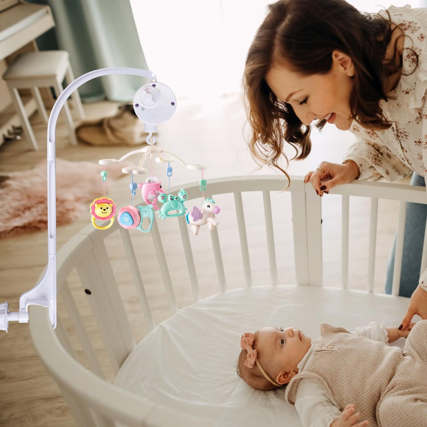 SAGOOITS 24 inch Baby Crib Mobile Bed Bell Holder Arm Bracket, with Music Box, The Foundation can be Adjusted Width-DIY Toy Decoration