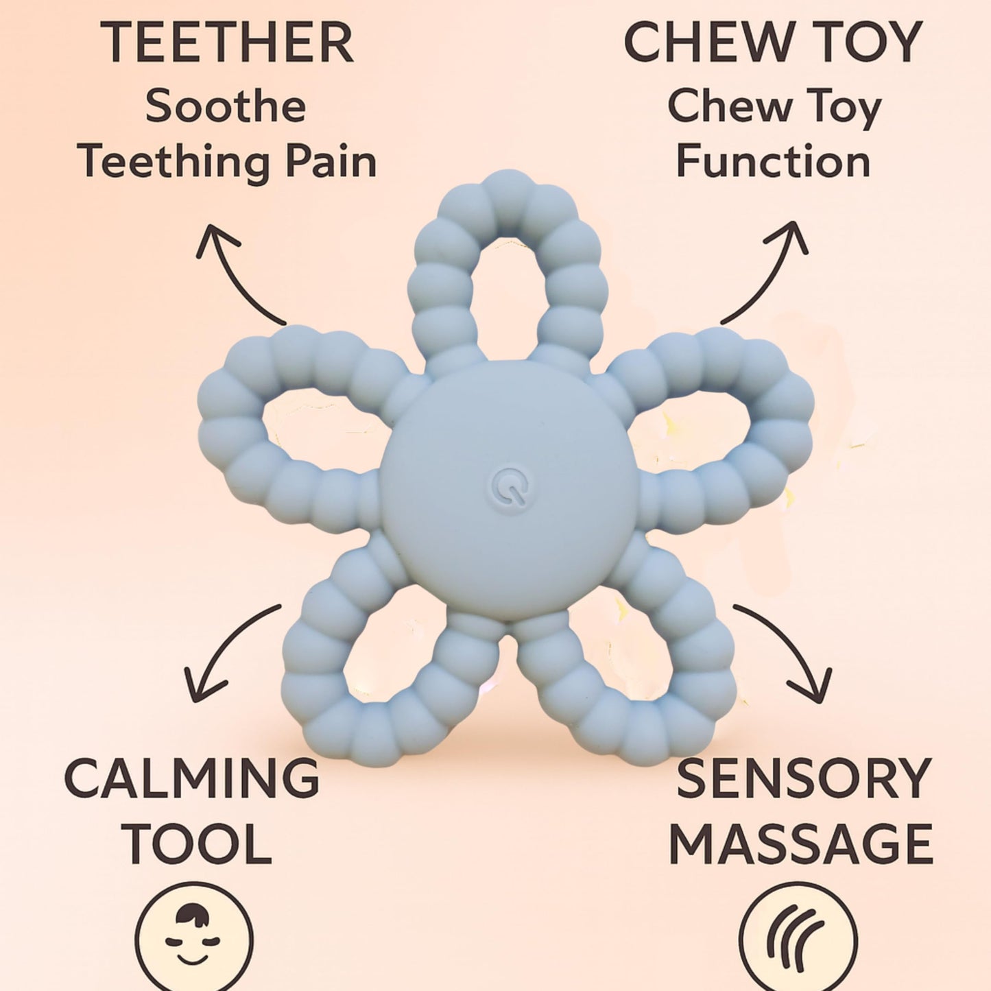 Vibrating Teether for Babies, Soft Silicone Baby Teething Toy with 3 Vibration Levels, USB C Rechargeable BPA Free Teether for Infant & Toddler, Sensory Chew Toy (Blue)