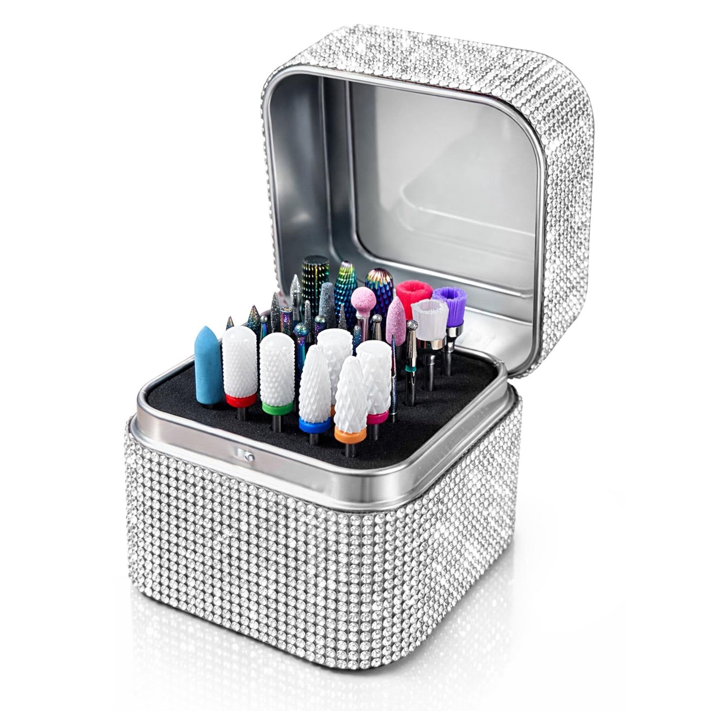 Nail Drill Bits Set with Storage Case: 30pcs 3/32 Inch Carbide Diamond Ceramic Professional Salon Kit for Acrylic Nails, Multi-Function for Women Nail Artists Manicure Pedicure (Silver)