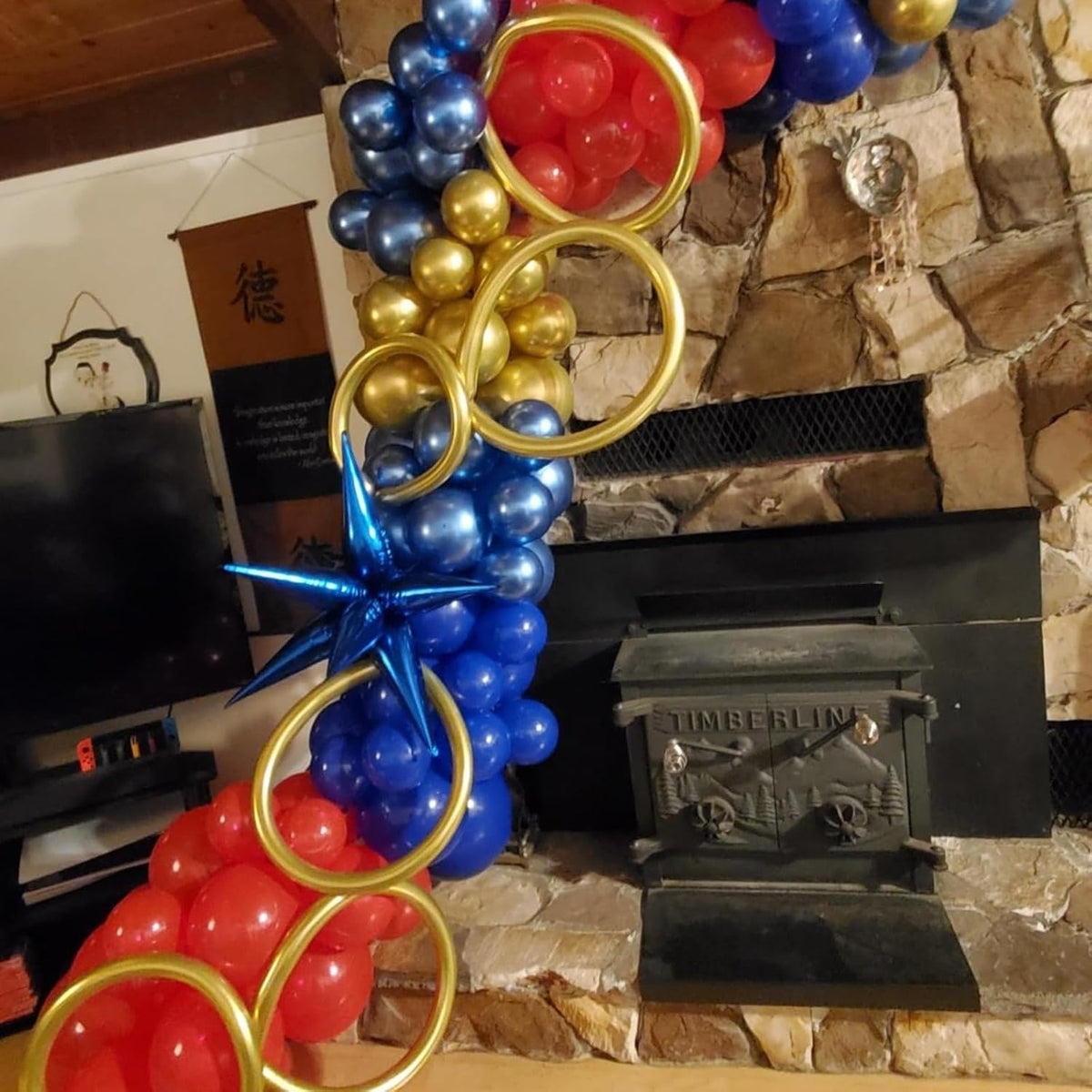 Red Blue Gold Balloons Arch Royal Blue Red Gold Balloons Garland Metallic Blue Gold Latex Balloons with Explosion Star Foil Balloon Gold Long Balloons for Birthday Party Decorations Carnival Circus