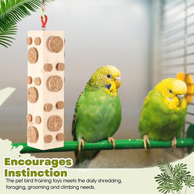 Skyygemm 2 Pcs Parrot Chew Toys Wooden Cork Foraging Hanging for Macaws