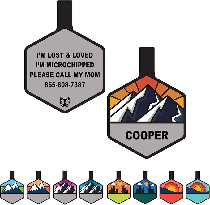 Silent Dog Tag Personalized with 5 Lines of Custom Deep Engraved Durable Soundless Silicone Pet ID Name Tag Hexagon Sunset Tiffany