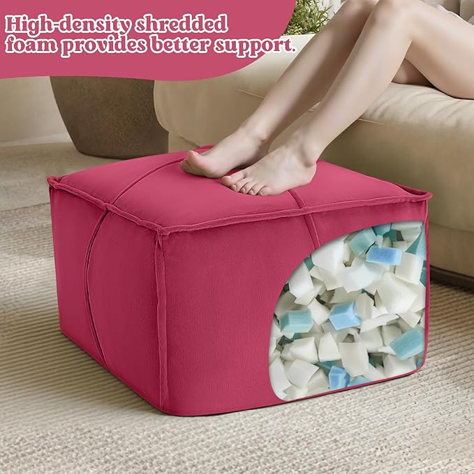 MeMoreCool Stuffed Round Pouf Ottoman Foot Rest, Floor Pouf Foot Stool with Soft Foam Chunk Filling, Small Round Ottoman Footstool Circle Footrest for Living Room
