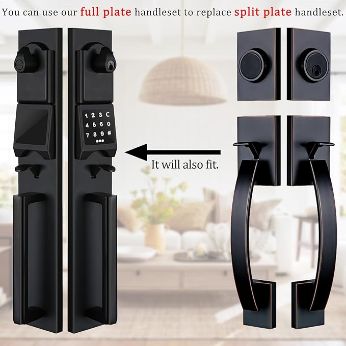 NEWBANG Left-Handed Matte Black Electronic Smart Handleset with Keypad Lock for Double Front Door(Keys Reserved),MDHST2016DB-E-SET-LH