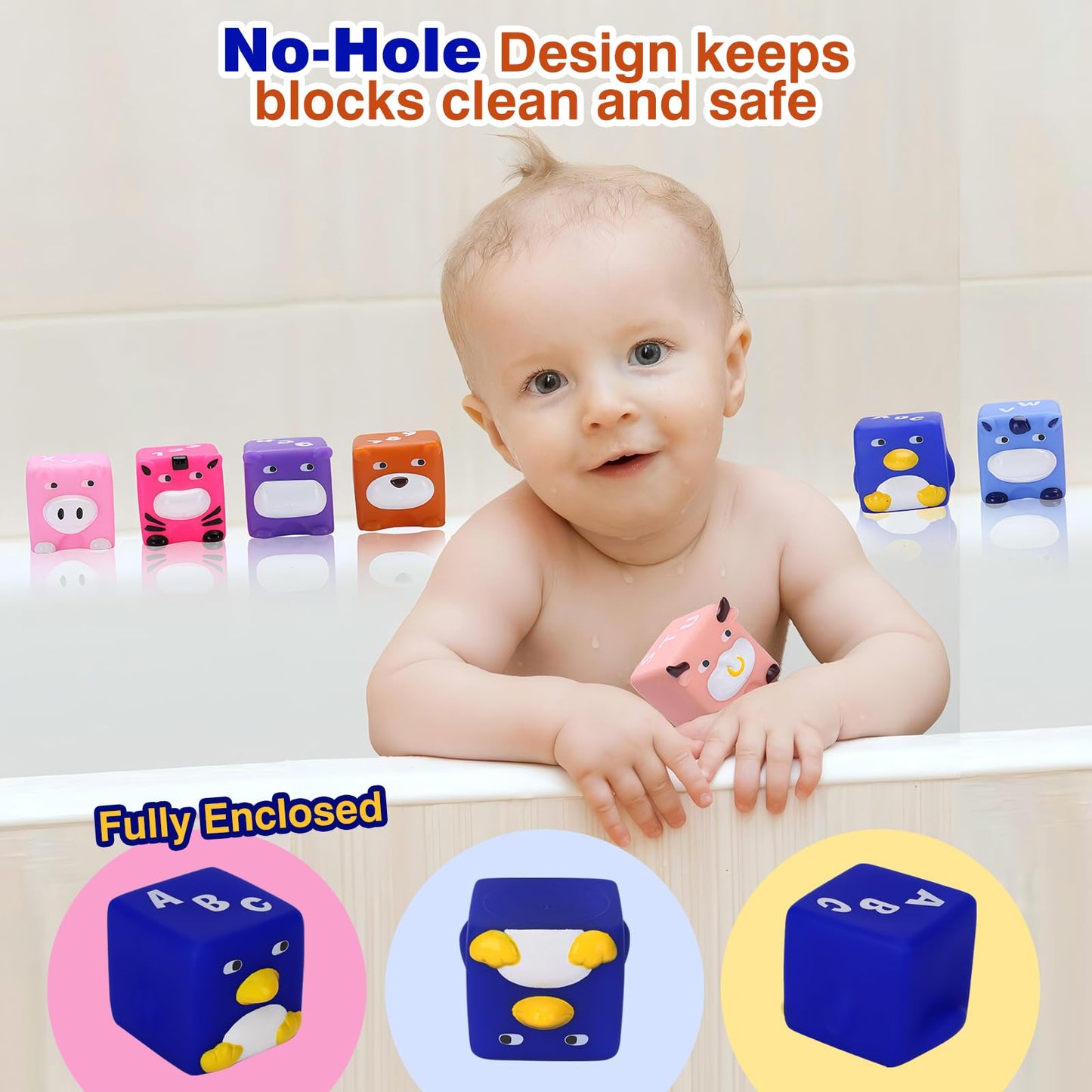 beeqoo Soft Baby Blocks – Stacking & Building Toys for Babies and Toddlers –12 Pcs No Hole Squeeze Animal Blocks – Sensory Teething Toys for Infant 6 Months+