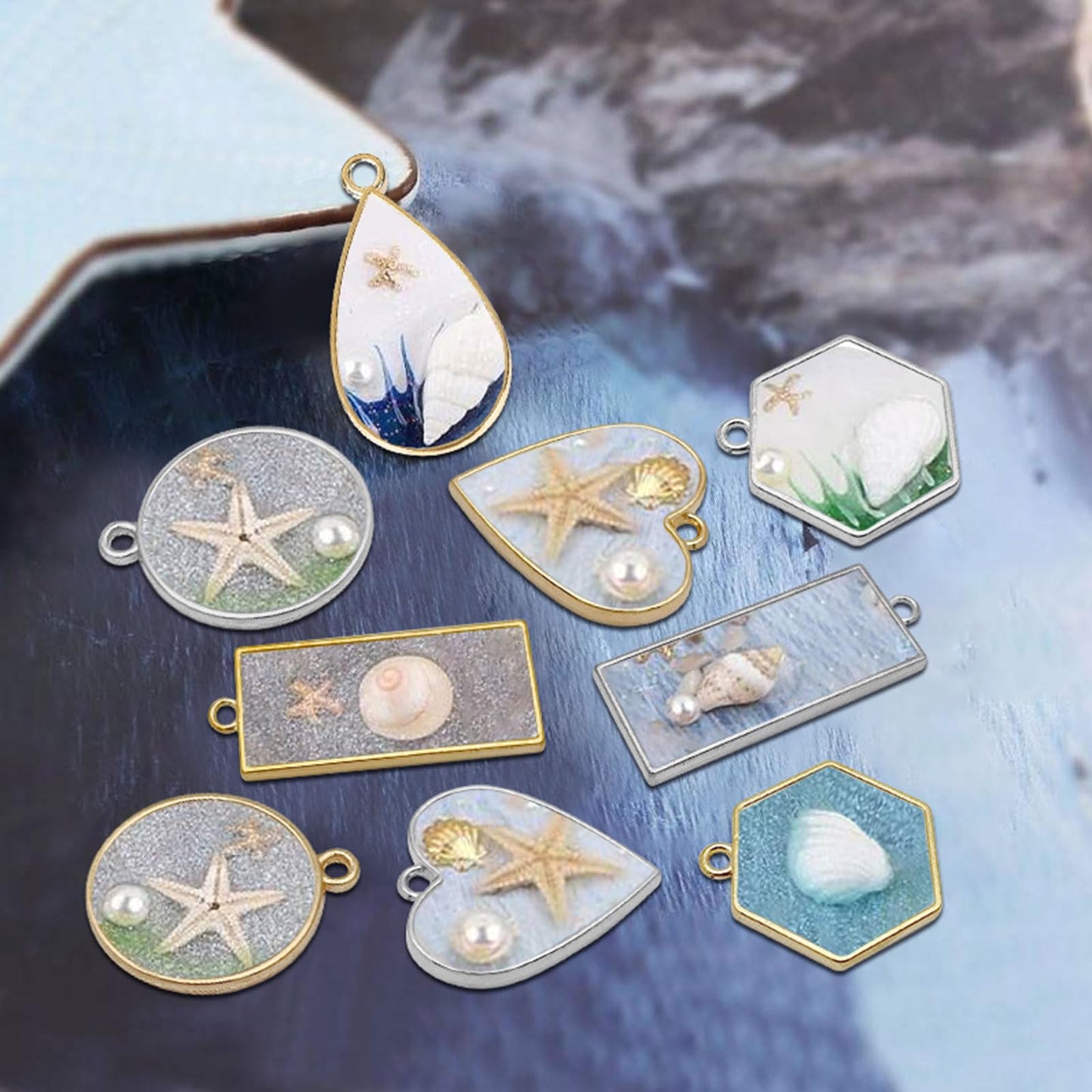 50pcs Open Bezel Pendants 5 Styles Hollow Bezel Pendants Open Frame Pendant Geometric Pressed Flower Frame for Resin Casting, Necklace, Earrings, Pressed Flower, DIY Crafts(K Gold,White K)