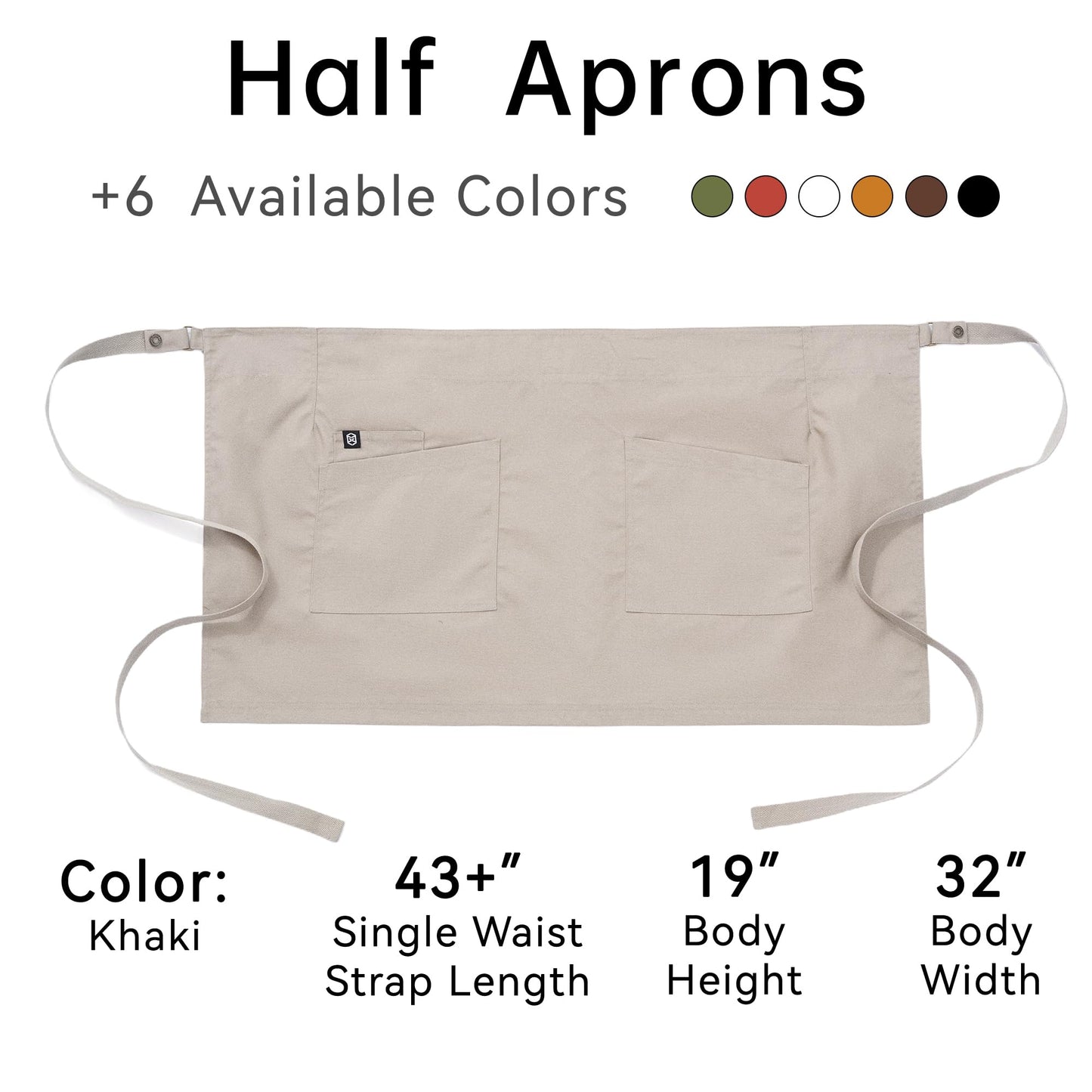 Guolamy Unisex Waist Apron Half Bistro Apron Server Aprons with Pockets Waterproof 4251BY(Khaki,1Pack