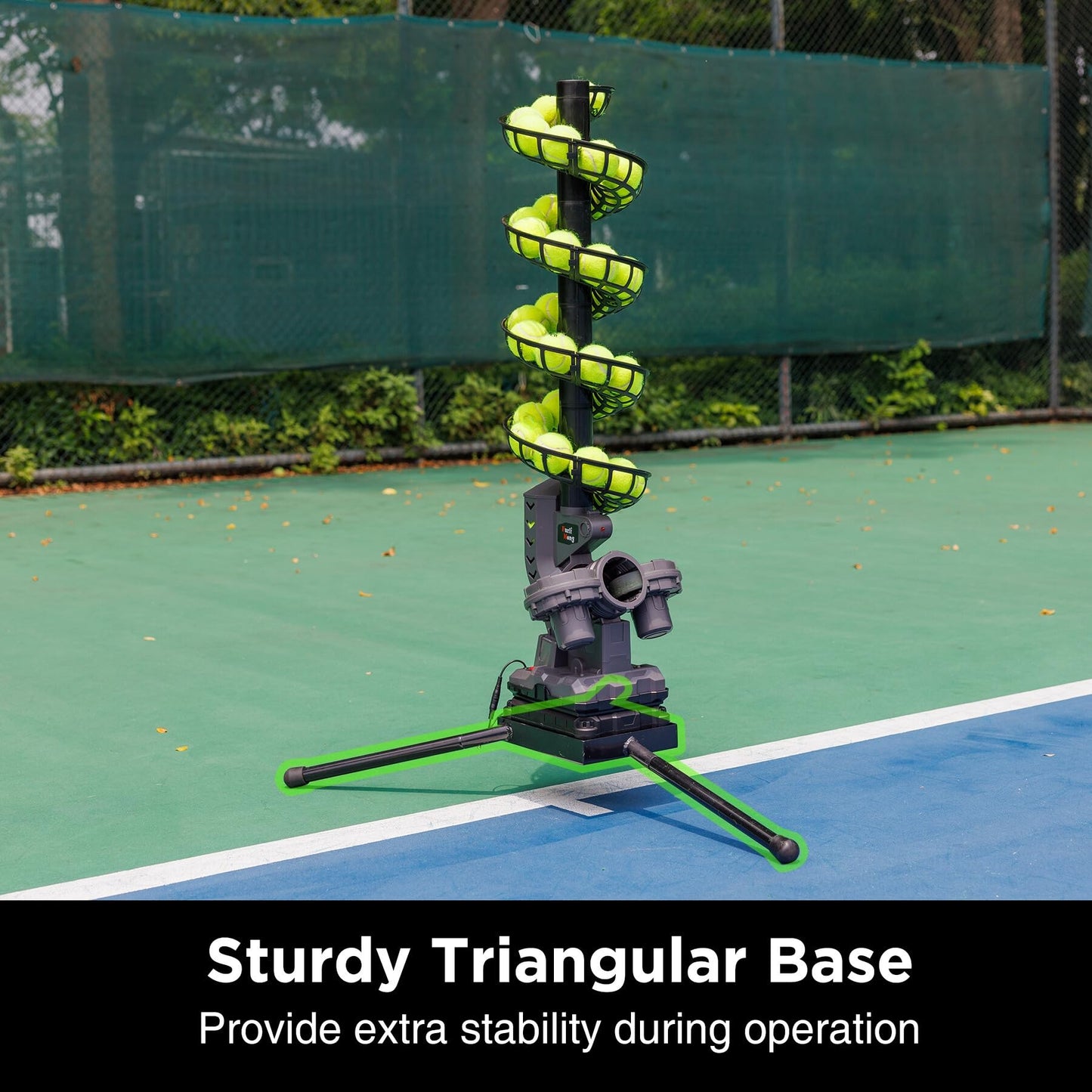 Furlihong 3807BH Tennis Ball Machine with Triangular Base, Adjustable Speeds, Oscillating Left&Right, Up&Down Swing Launch Port, for All Levels Training