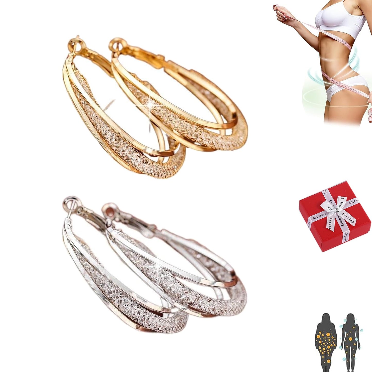 Lymphatic Fashion Oval Earrings,Lymphatic Activity Hoop Earrings (Silver+Silver)