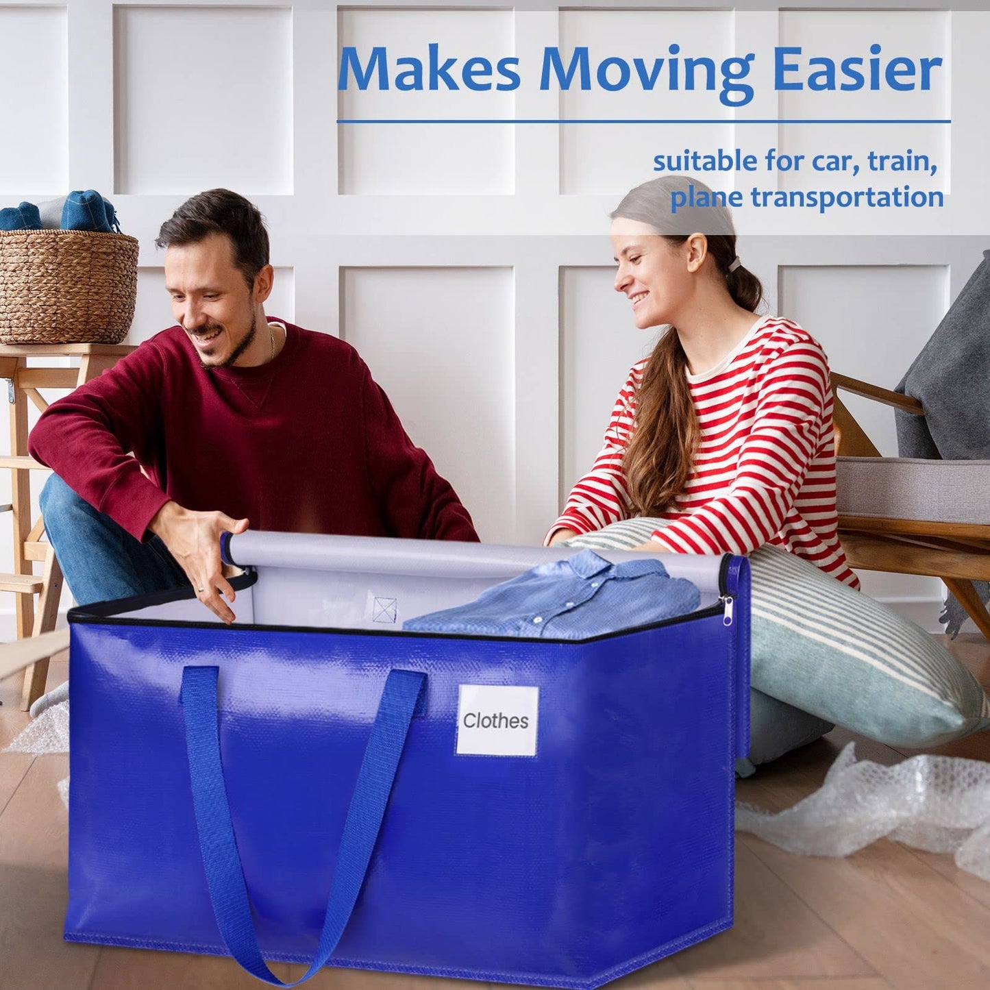 EpicTotes Extra Large Moving Bags, Storage Totes with Study Handles & Heavy Duty Zippers, Moving Supplies for Moving & Storage, Space Saving Packing Bags for Home & Dorm(88L 6-Pack)