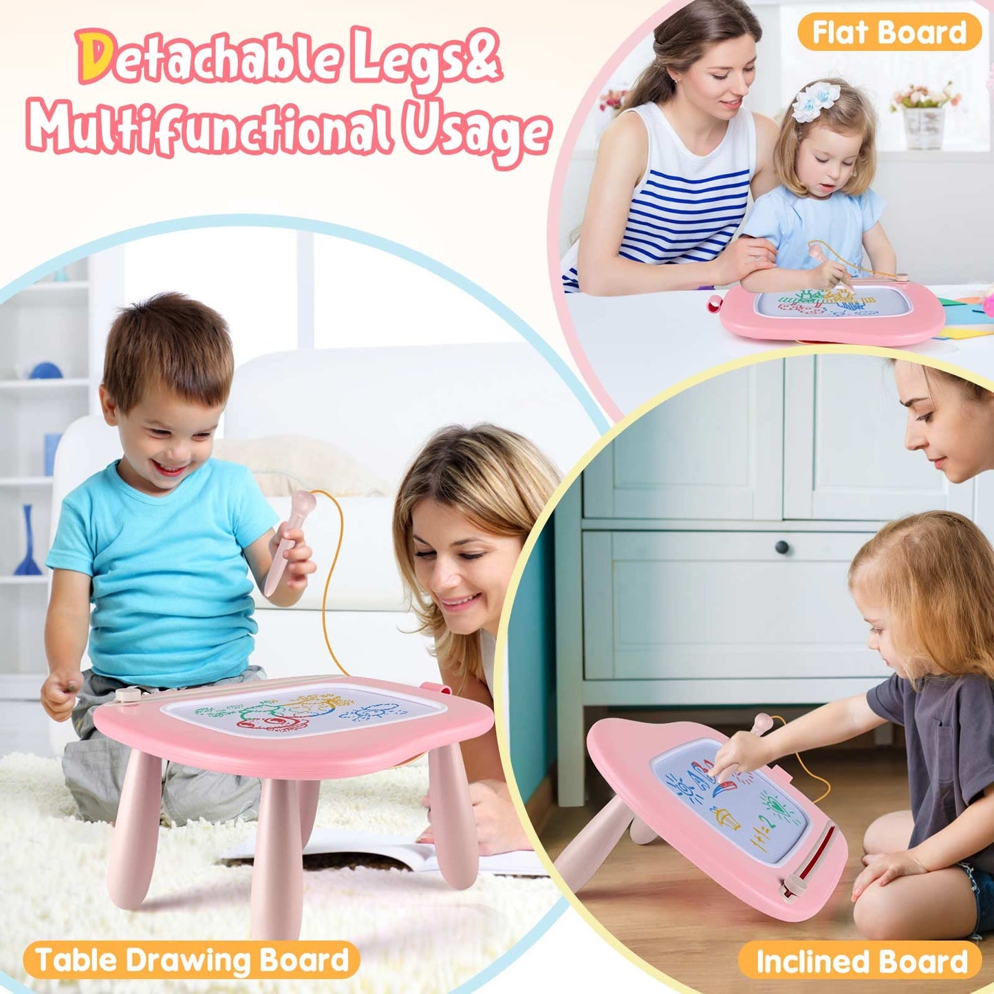 Smasiagon Magnetic Drawing Board for Kids, Toddler Toys for 1-2 Year Old Girl, Portable Doodle Board Pad Learning and Educational Toys for Ages 1 2 3 Year Old Baby Girl Birthday Giftļ¼Pinkļ¼