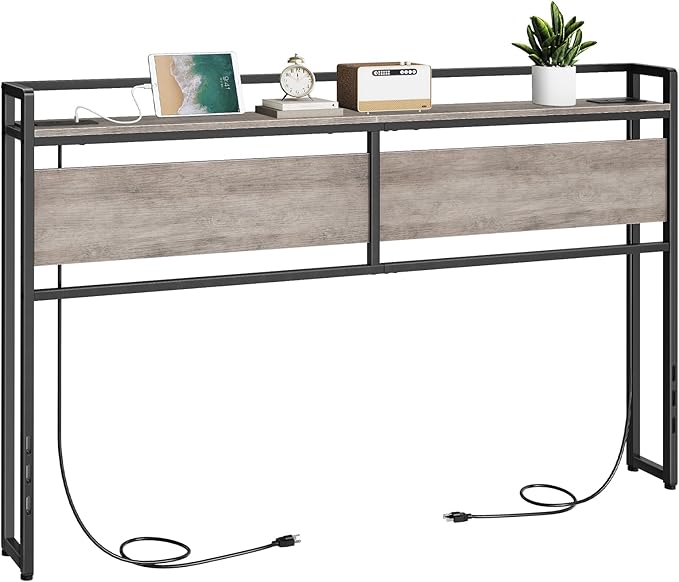HOOBRO King Size Headboard, Headboard with 2 Outlets and 4 USB Ports, Adjustable Height, Storage Rack, Sturdy and Stable, Easy Assembly, Greige and Black