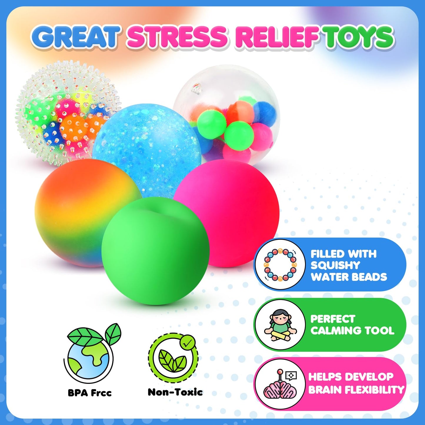 6 Set Squishy Sensory Stress Squeezing Balls forAdults: Best Calming Tool to Relieve Anxiety, Vent Mood and Improve Focus, Easter Basket Stuffers for Kids, Goodie Bag Stuffers
