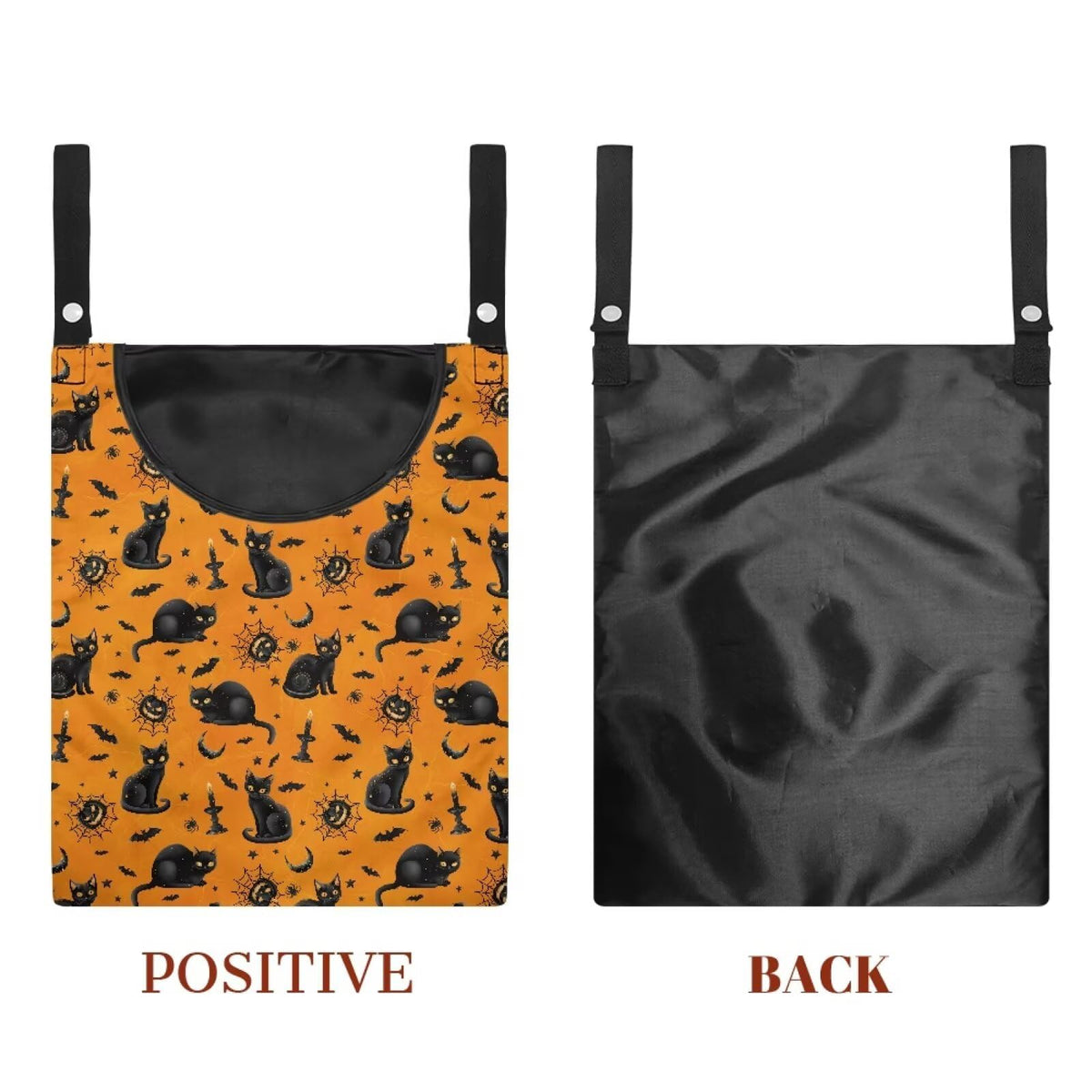 Black Cat Clothespin Bag Orange Clothespin Storage with Hanger Hook Canvas Clothespins Bag with Large Opening Space