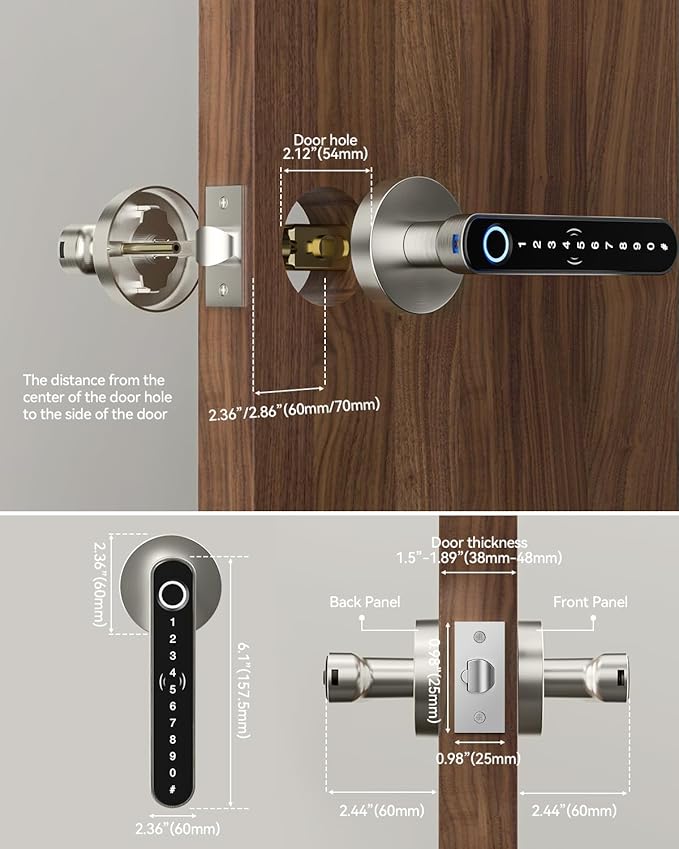 TMEZON Smart Door Lock Fingerprint, Keyless Entry Door Lock with Handle, APP/IC Cards/Codes/Keys/Fingerprints Biometric Electronic Keyless Entry Lock for Bedroom Home Hotel Office