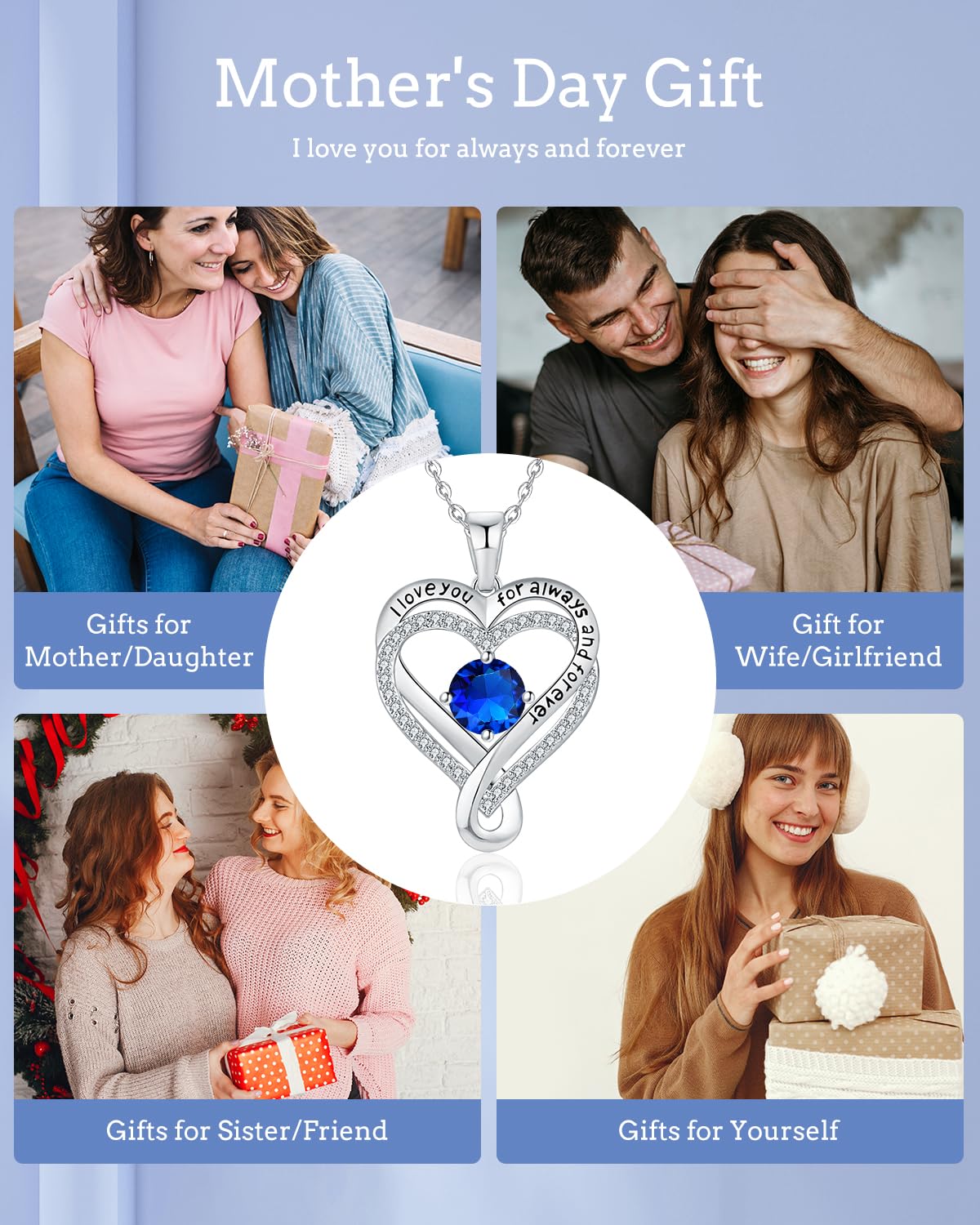 Mkhhy Gifts for Wife Silver Necklace for Women Anniversary Wife Birthday Gift Ideas Infinity Heart Sapphire Birthstone I Love You Womens Jewelry for Her Girlfriend Birthday Mom Daughter September