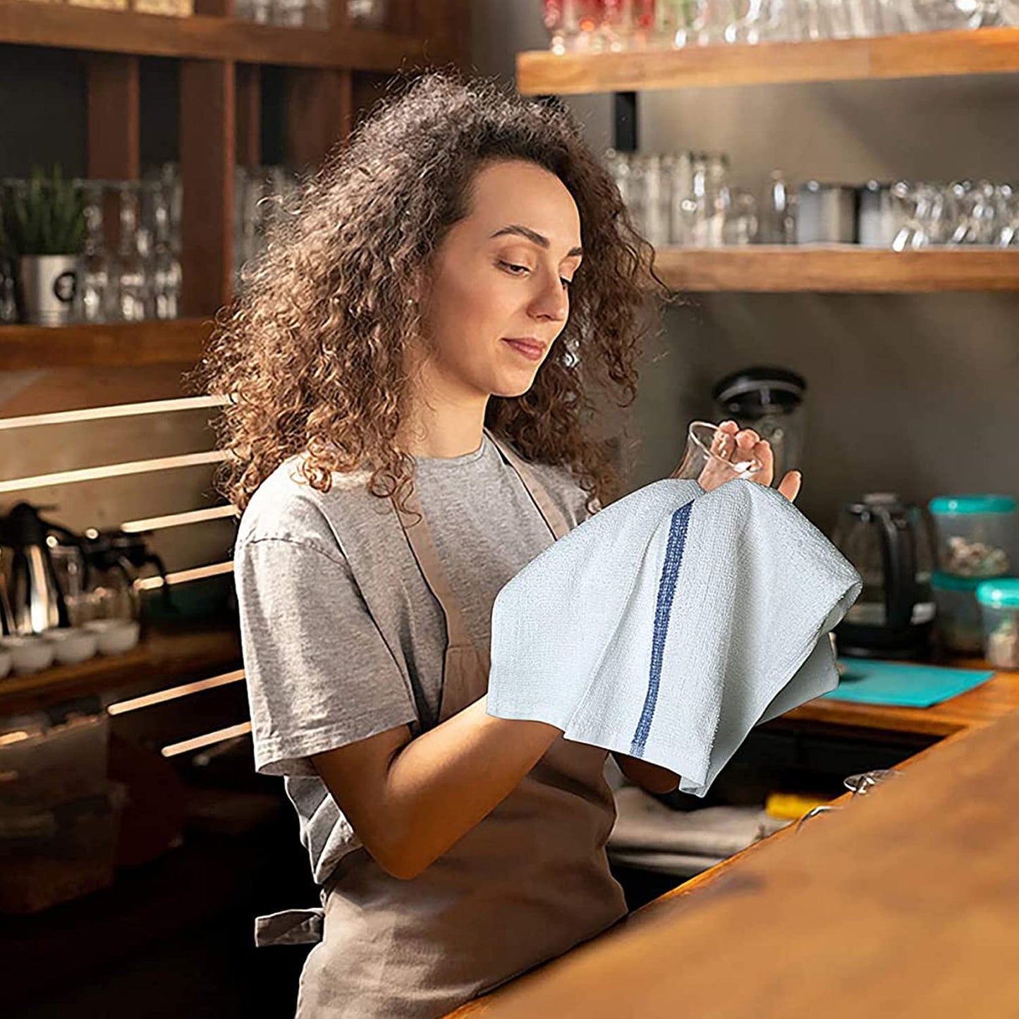 TOALLA Bar Mop Blue Stripe 10lbs 16x19 Pack of 60 100% Cotton Double Stitched Route Ready Absorbent Kitchen Towel Dish Towels and Dishcloths Towels Sets Washcloth Kitchen Towels