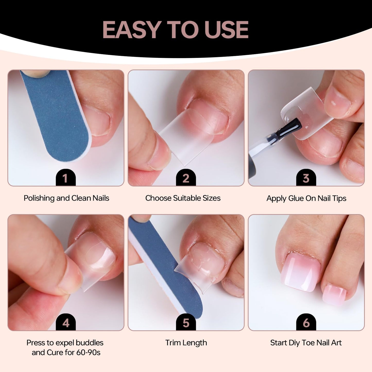 ASONRL 300 Pcs Gel X Toe Nail Tips, 15 Sizes Extra Wide Large Toenail Tips Full Cover, Matte Clear No-file Needed, DIY Artificial Nails for Toes, Square Shape False Toenails Tips