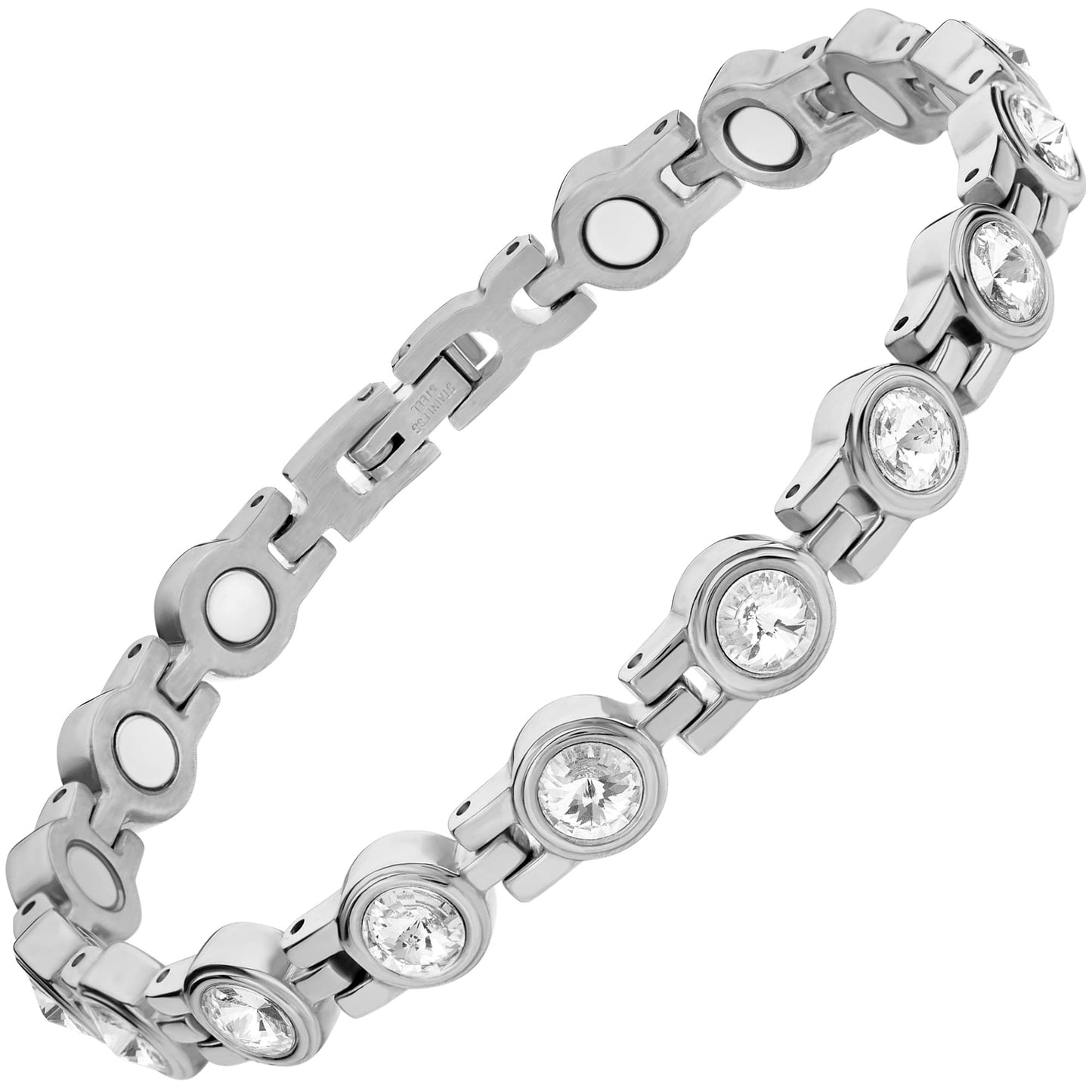 MagnetRX® Women’s Magnetic Bracelet – Elegant Magnetic Crystal Bracelets for Women – Adjustable Length with Included Sizing Tool (Silver)