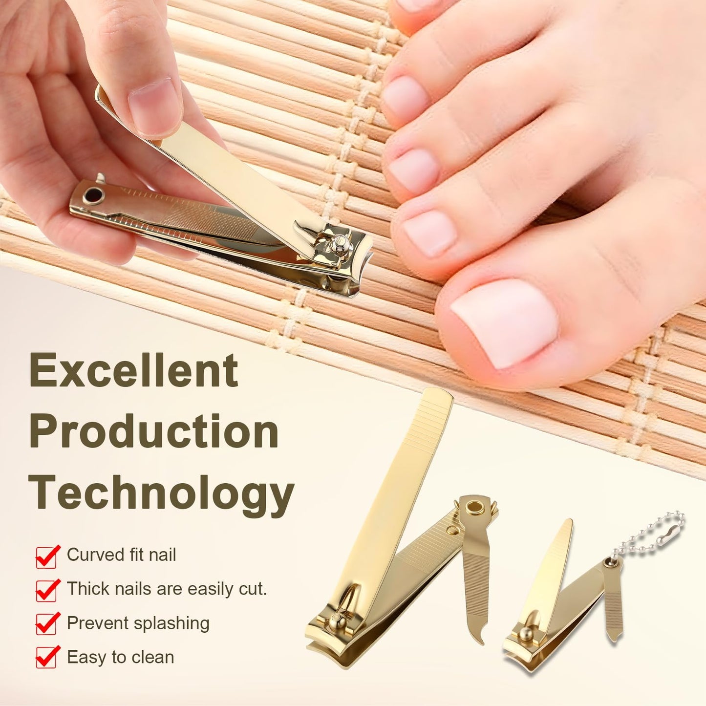 Bememo 12 Pieces Stainless Nail Clippers Set Fingernail and Toenail Clippers Nail Cutter Tool Set for Men and Women(Gold)