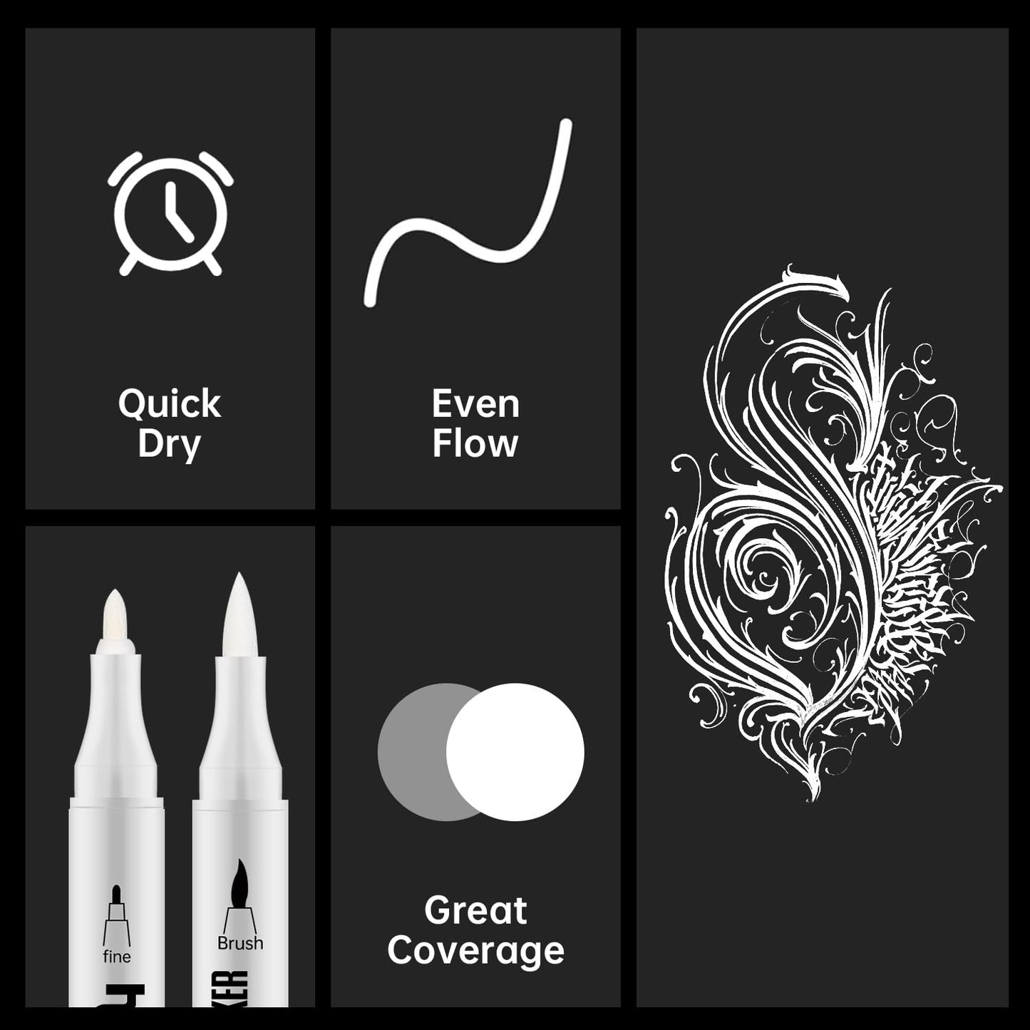 hhhouu 17Pack Dual Tip Black & White Brush Pens- Fineliner & Highlighting Set for Artists, Illustrators & Comic Drawing Smooth Ink Flow, Smudge-Free HO-17BW