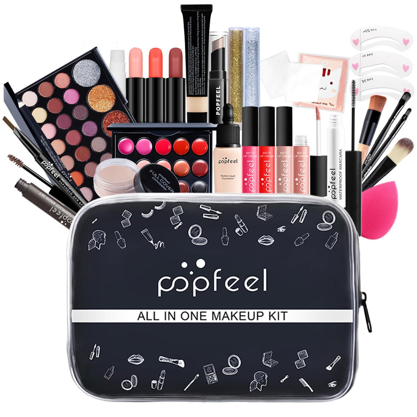 All in One Makeup Kit for Women Full Kit, Valentine's Day Gifts Set for Women Girls, Makeup Essential Bundle Include Eyeshadow Palette Lipstick Blush Foundation Concealer Mascara Eyebrow Pencil