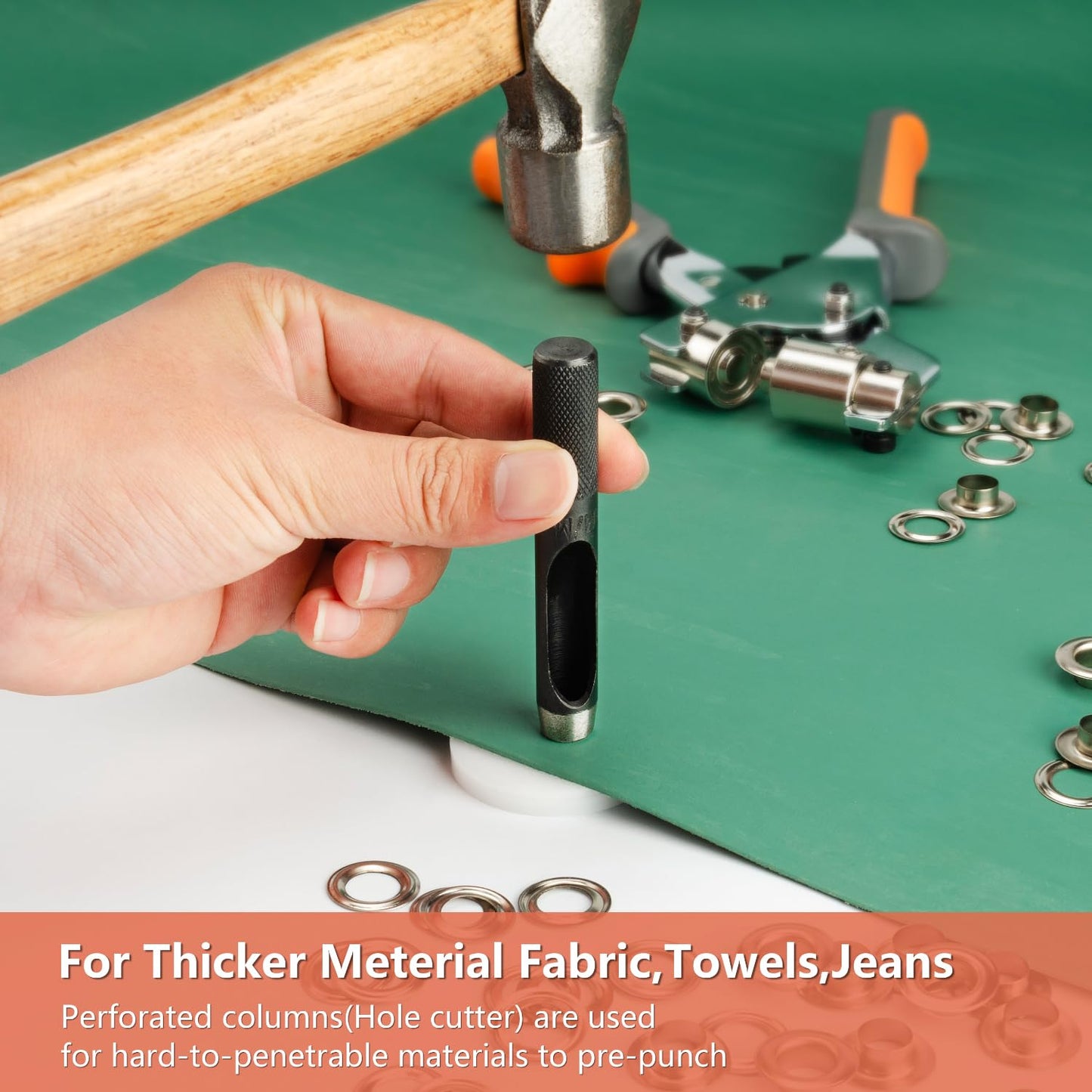 WINLION Grommet Tool Kit - 3/8 Inch Eyelet Tool kit,Heavy Duty Manual Grommet Press Machine with 500PCS Metal Grommets for Fabric, Tarps, Banners, Curtains.