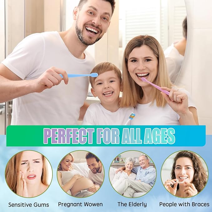 6-Pack Extra Soft Toothbrushes for Sensitive Teeth & Receding Gums - Dentist-Designed Tapered Bristles for Gentle Plaque Removal - Individually Wrapped Toothbrushes