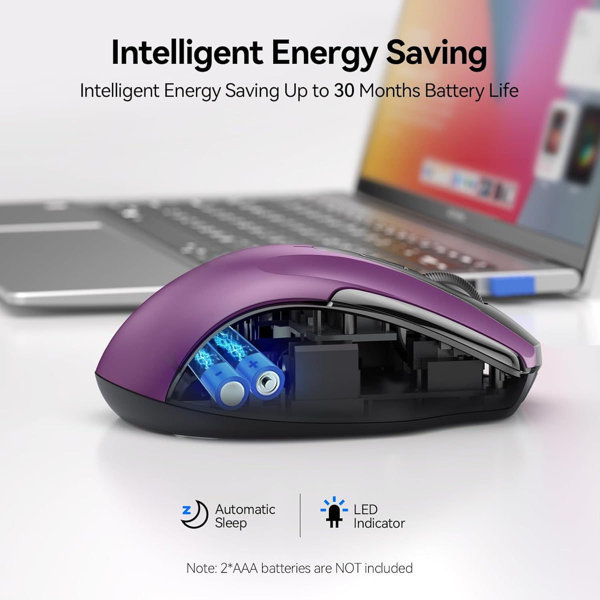 TECKNET Wireless Mouse (2.4G & BT5.0/3.0) Silent 4800 DPI Computer USB A & Bluetooth Mouse 6 Buttons, Wide Compatibility - Purple